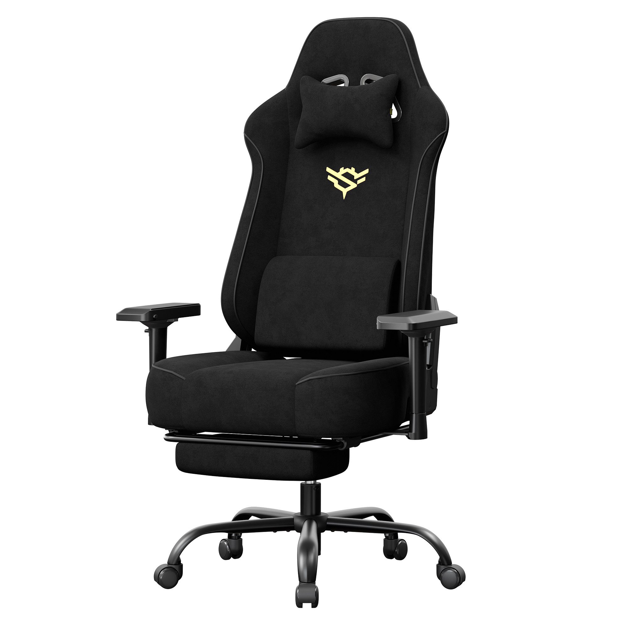SONGMICS Bürostuhl Gaming Stuhl aus Wildlederimitat mit Fußstütze und 4D-Armlehnen, bis 200 kg, 72 x 72 x (125-135) cm