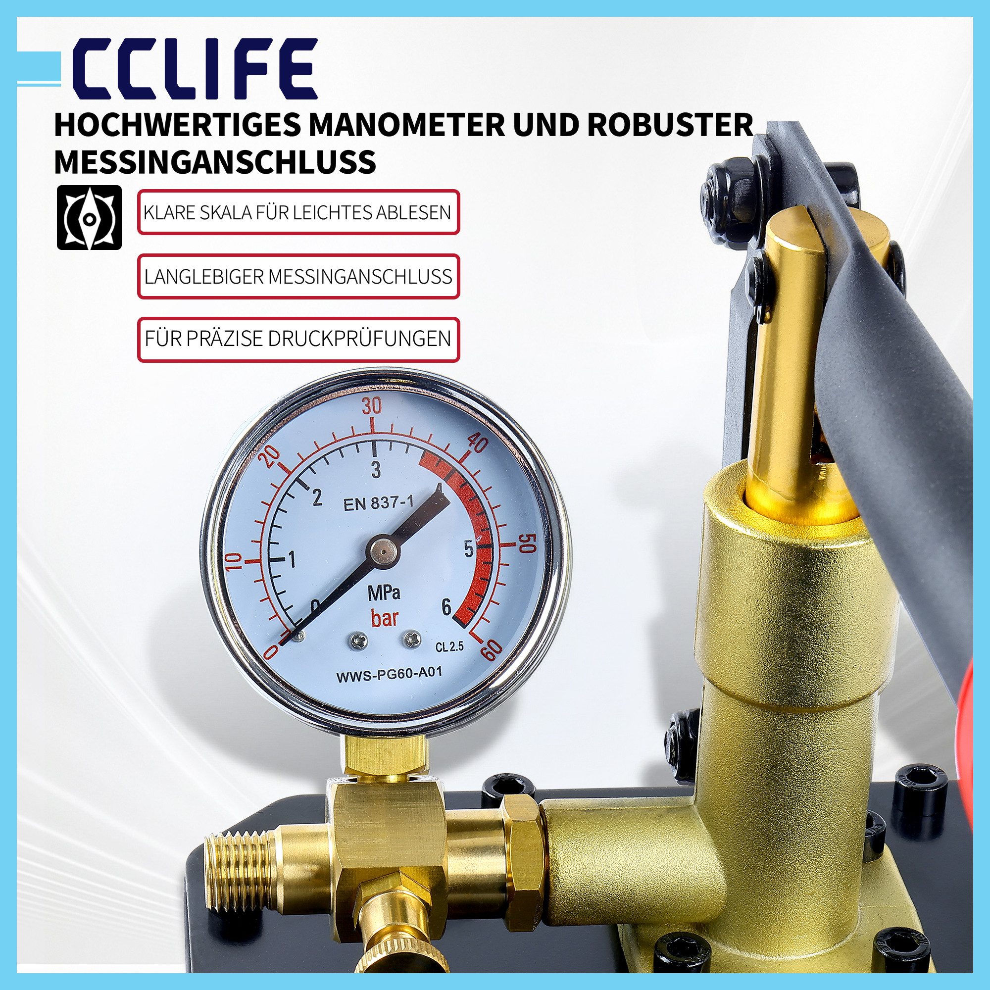 CCLIFE Handpumpe CCLIFE Manuelle Abdrueckpumpe 0 30Bar 4L Wassertank fuer Lecktest