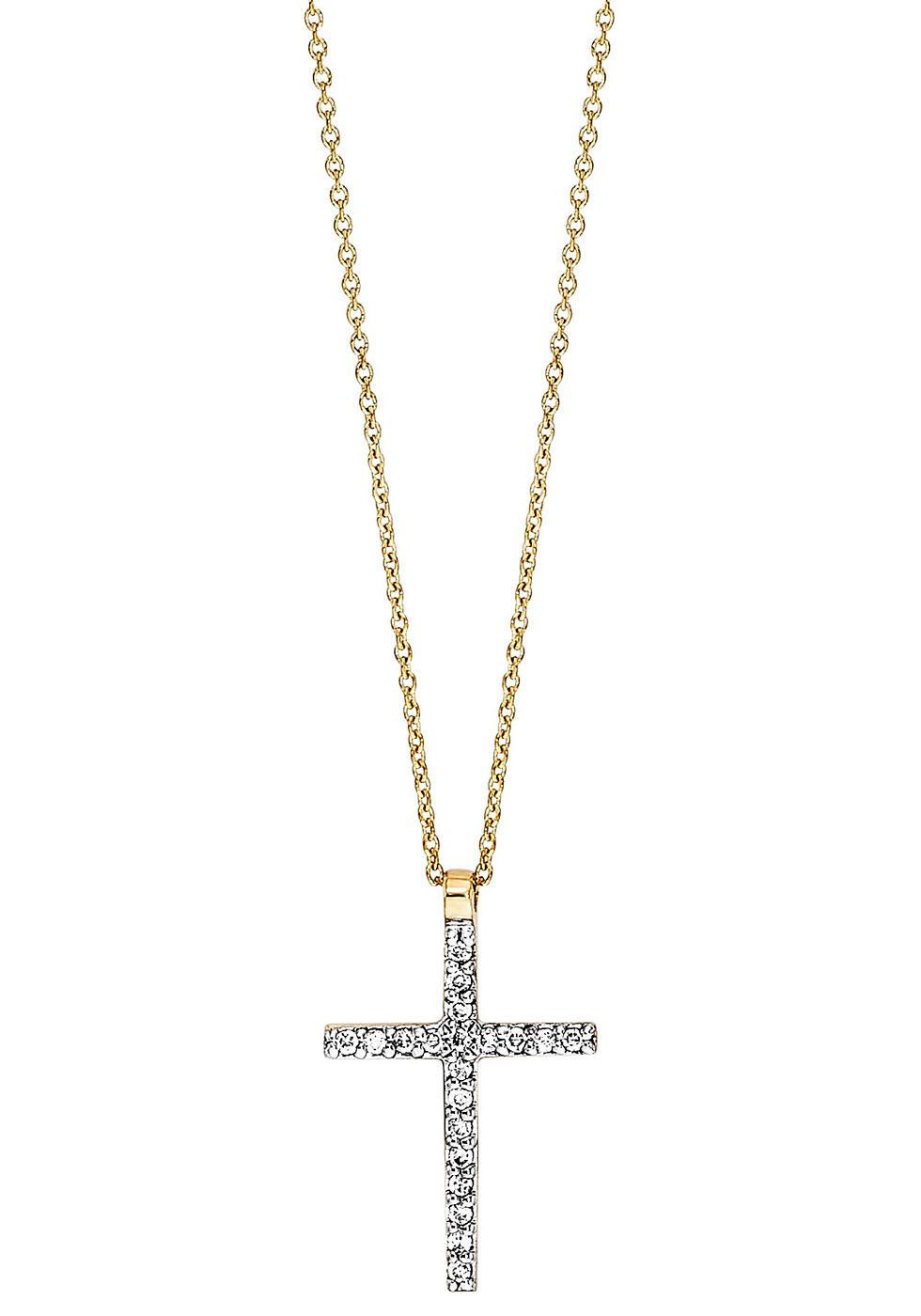 Julie Julsen Gold Kreuzkette Halskette CROSS, KREUZ, JJGNE01015.DI, mit Diamanten