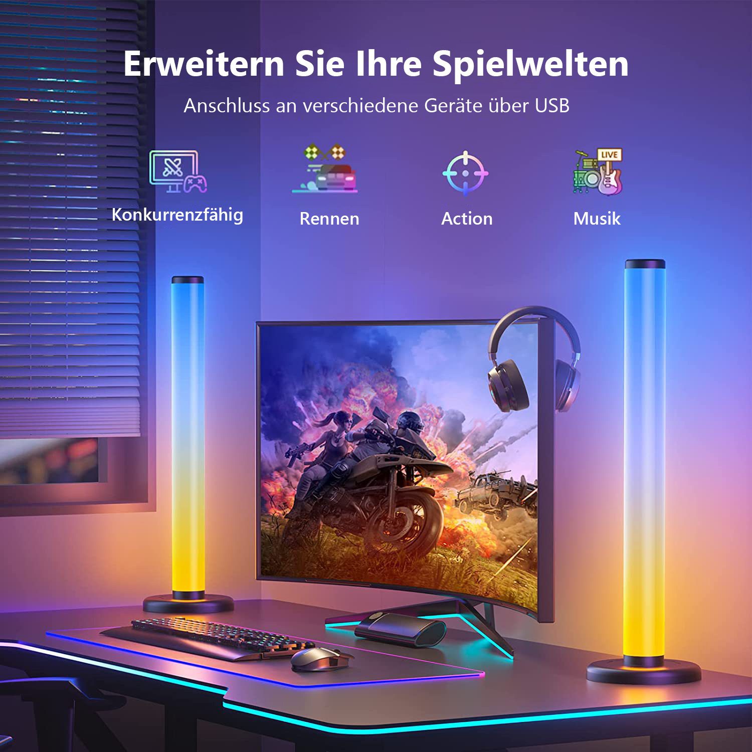 Jibenhome LED-Streifen Smart Lightbar RGB Lampe TV Hintergrundbeleuchtung Musik Sync Gaming, Mit Fernbedienung & App Kontrolle Dimmbare Beleuchtung TV Spielzimmer