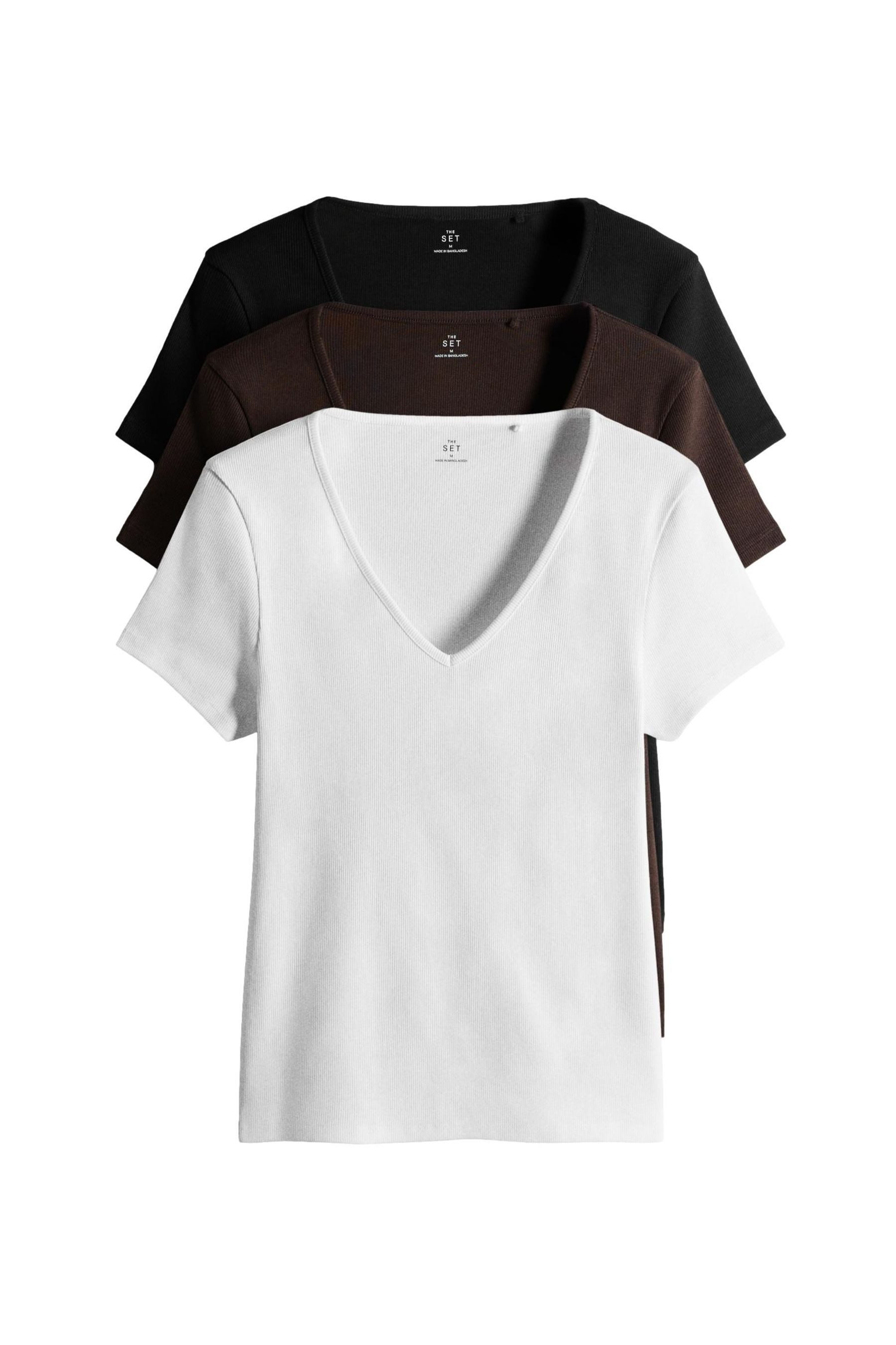 V-Shirt The Set geripptes T-Shirt, V-Ausschnitt, 3er-Pack