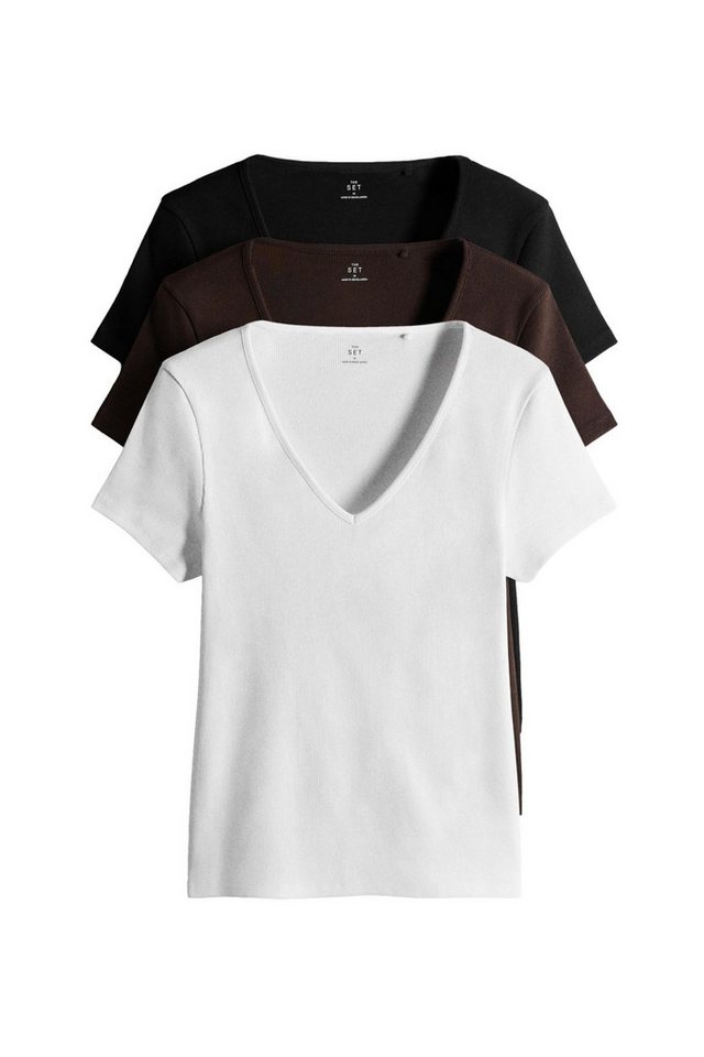 The Set V-Shirt The Set geripptes T-Shirt, V-Ausschnitt, 3er-Pack (3-tlg)