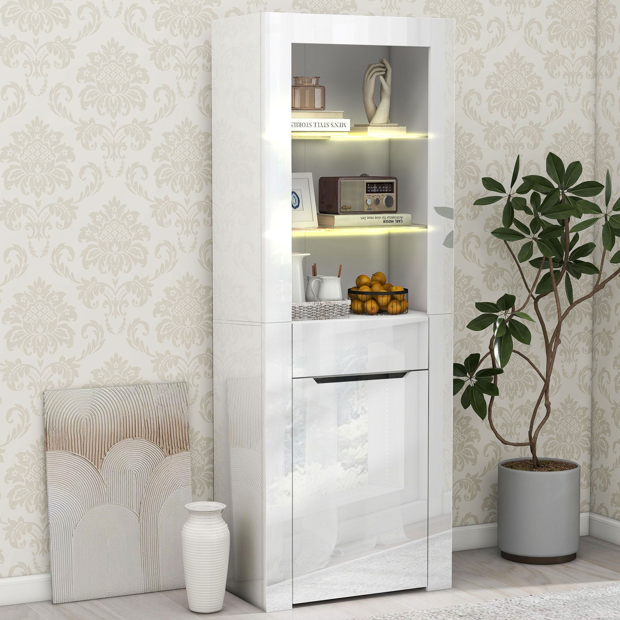 STILVORA Vitrine mit Glasboden,Aufbewahrungsschrank Standvitrine mit LED-Be günstig online kaufen