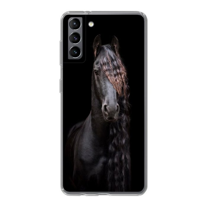 MuchoWow Handyhülle Pferde - Friesisch - Mähne - Schwarz - Tiere Phone Case Handyhülle Samsung Galaxy S21 Plus Silikon Schutzhülle