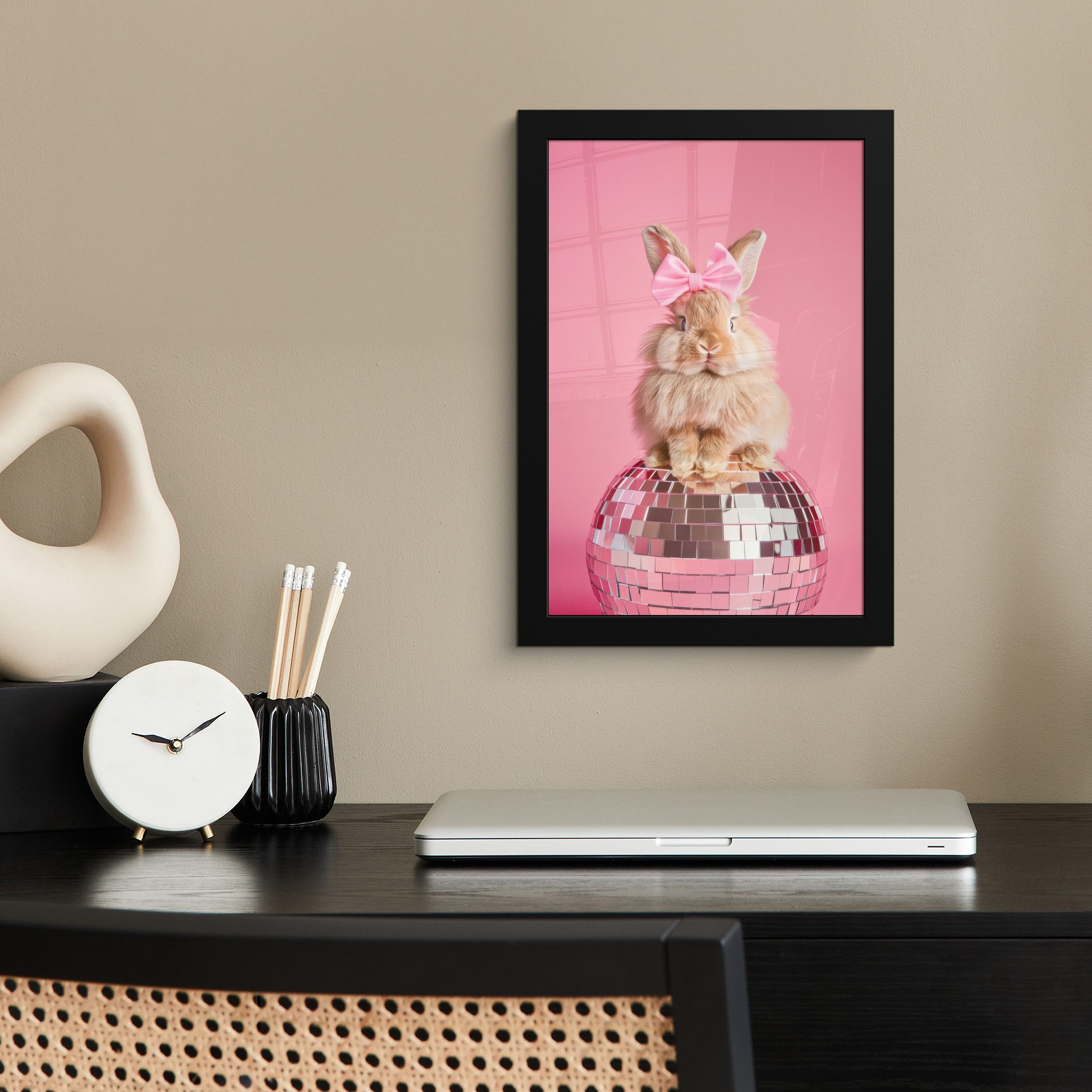 MuchoWow Poster Schleife - Discoball - Kaninchen, (1 St), Bilderrahmen, Zim günstig online kaufen