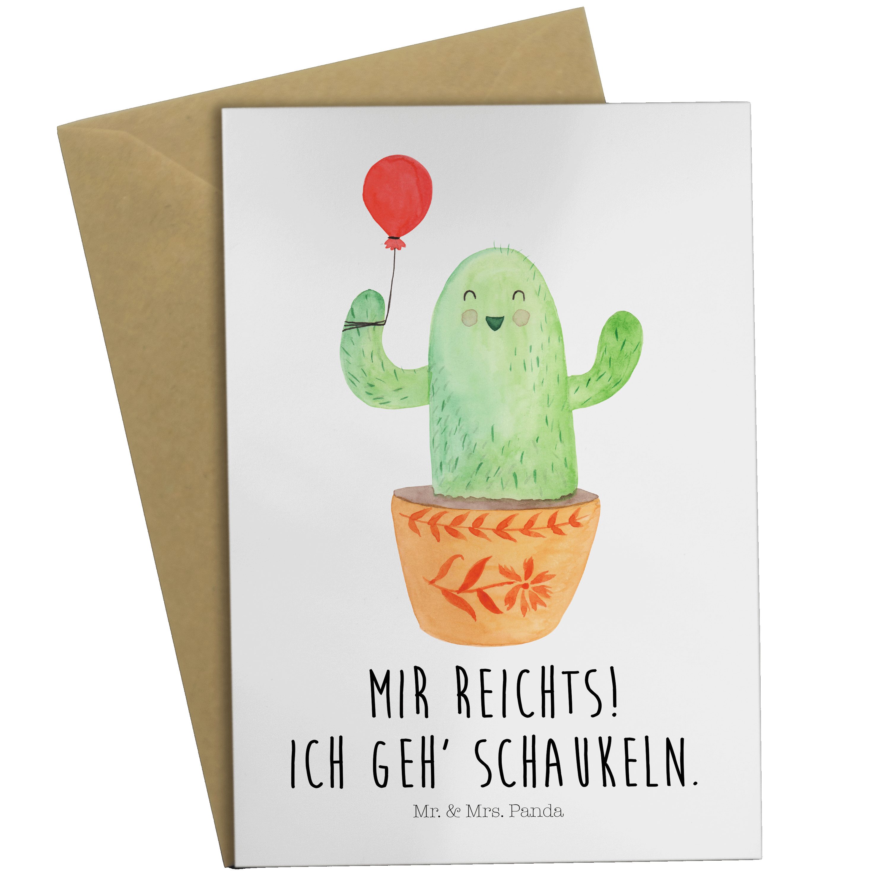 Mr. & Mrs. Panda Grußkarte Kaktus Luftballon - Weiß - Geschenk, Geburtstagskarte, Karte, Glückwu