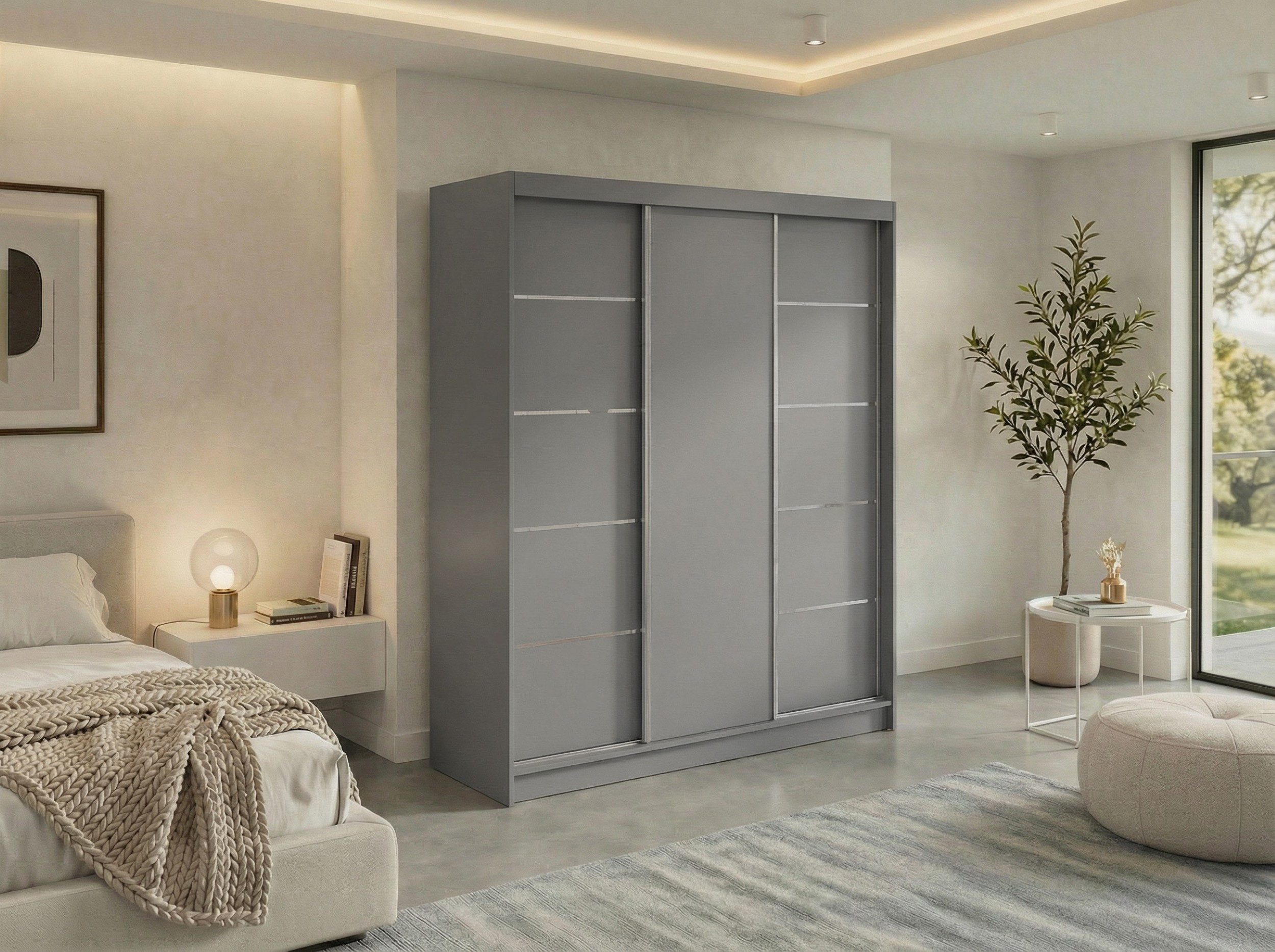 MKS MÖBEL Schiebetürenschrank MACEDONIA 180 (Modern Kleiderschrank, Schiebetürenschrank mit Schubladen) Kleiderschrank 180 cm mit Schubladen, zwei Kleiderbügel