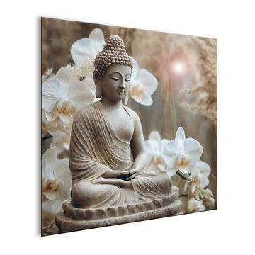 artissimo Glasbild Glasbild 30x30cm Bild aus Glas Boho-Style weiß beige Yoga Wellness, Zen und Spa: Buddha