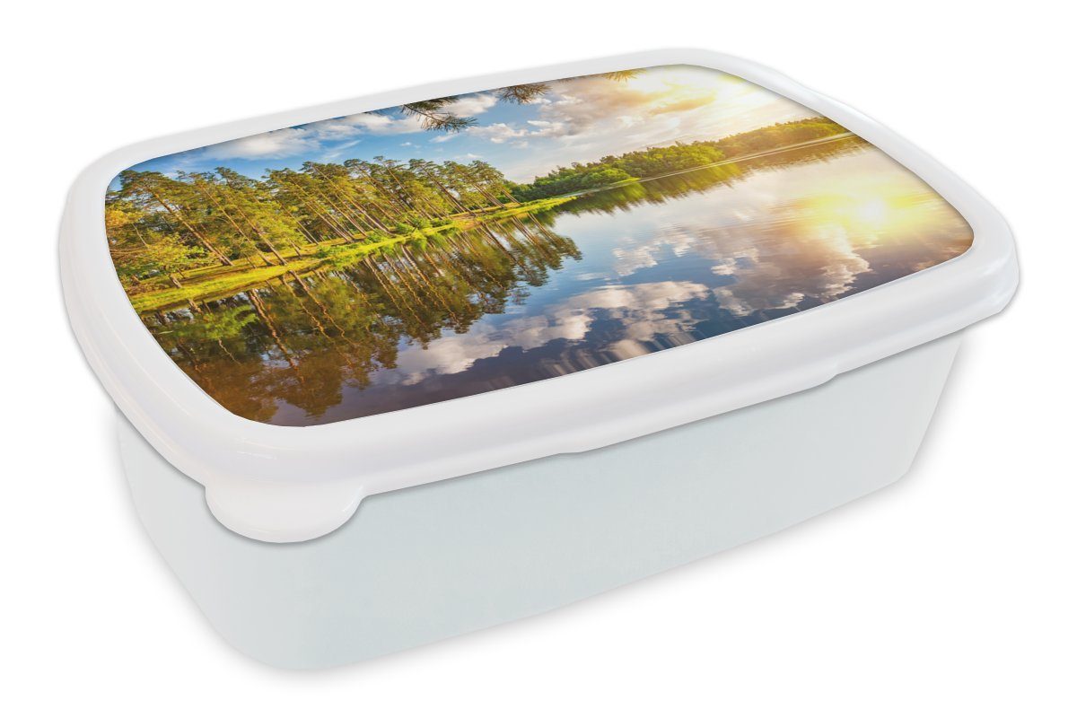 MuchoWow Lunchbox Sonne - Wasser Brotbox Erwachsene, Kinder und weiß für Jungs - Bäume, Mädchen Kunststoff, Brotdose, und (2-tlg), für