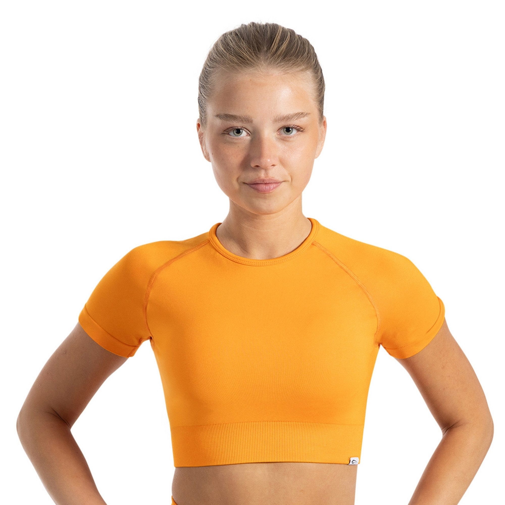 Smilodox T-Shirt Elna, Crop Top mit Rundhalsausschnitt, kurzen Ärmeln & Rippbund Figurbetontes T-Shirt, Funktionsshirt glattes Material & bauchfrei
