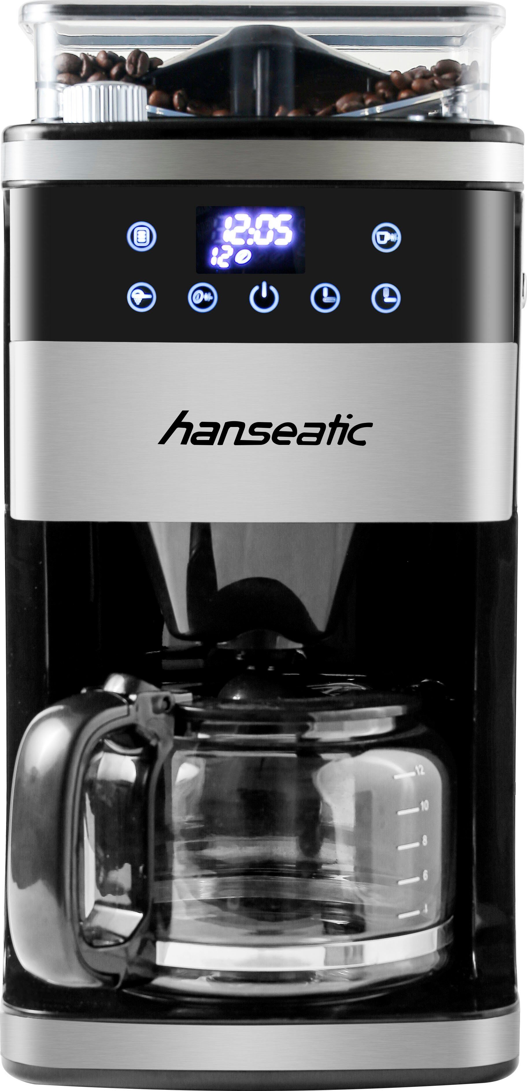 Hanseatic Kaffeemaschine mit Mahlwerk HCMG105015SD, 1,5l Kaffeekanne, Papierfilter 1x4, mit LCD Display und Timer