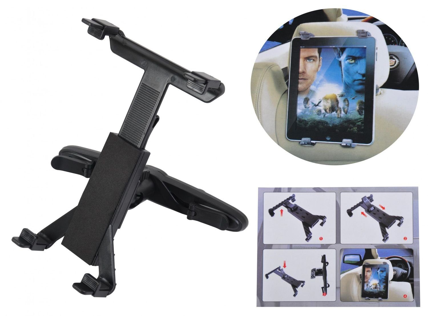 BURI Tablet-Halterung Universal Tablet Halterung Kopfstützenhalter verstellbar 360º Halter