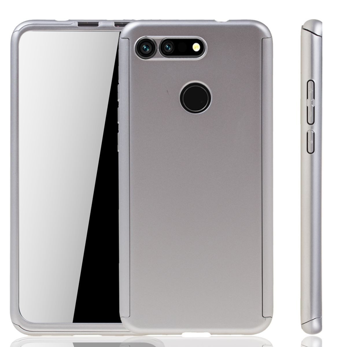 König Design Handyhülle Huawei Honor View 20, Huawei Honor View 20 Handyhülle 360 Grad Schutz Full Cover Silber