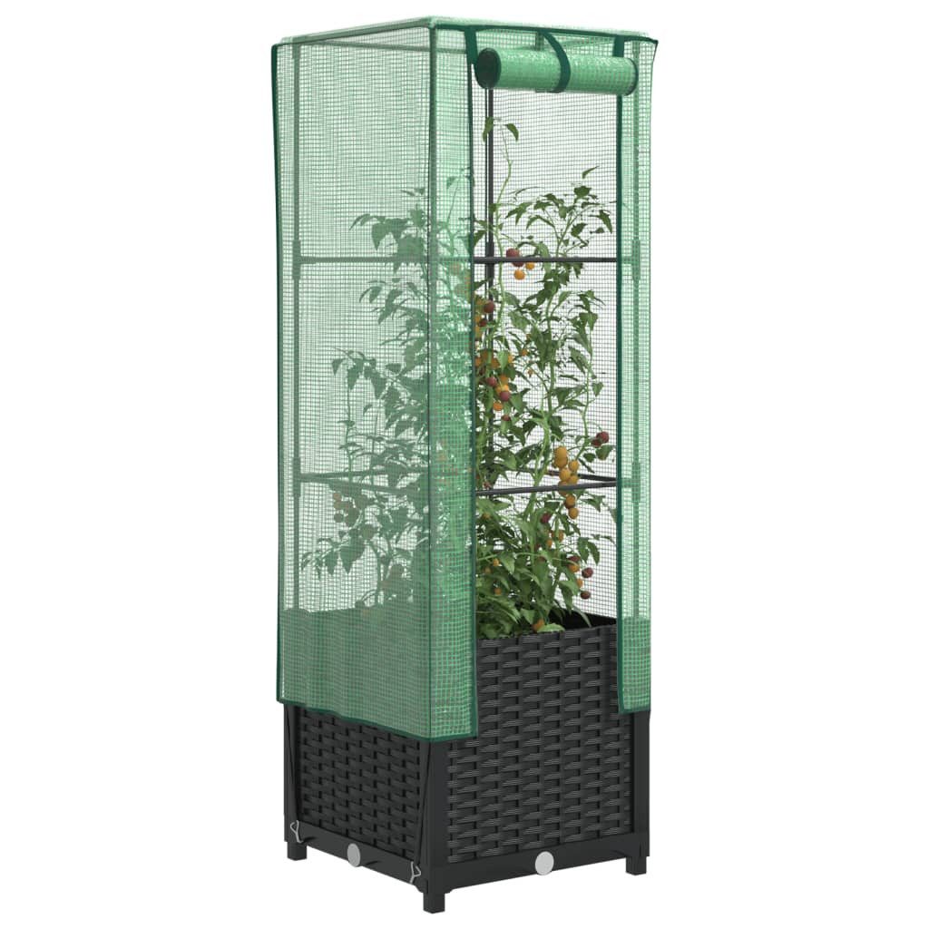 vidaXL Gewächshaus Hochbeet mit Gewächshaus-Aufsatz Rattan-Optik 40x40x139 cm
