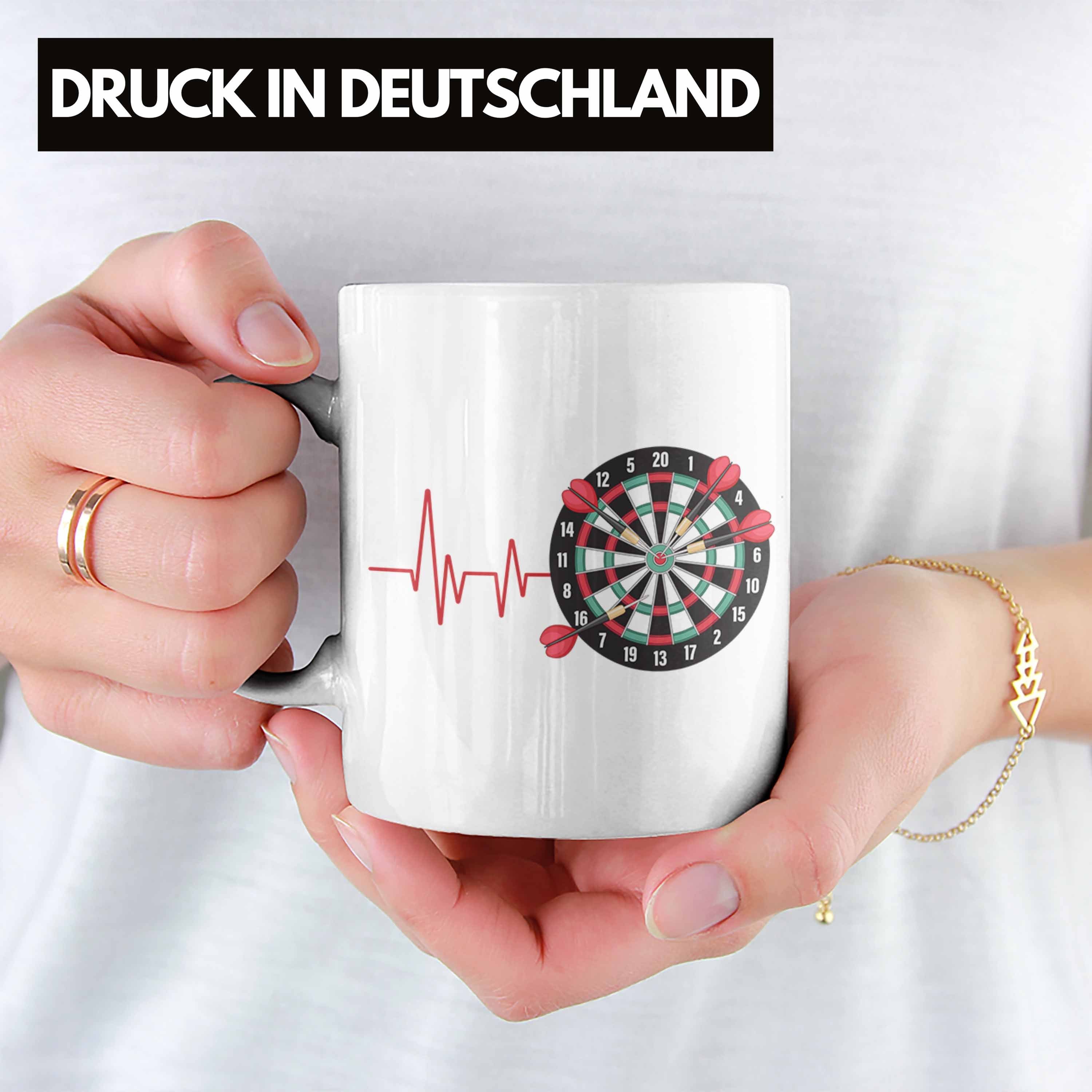 Trendation Tasse Tasse Dart - für Ge Herzschlag Trendation Geschenk Spieler Weiss Darts Hobby