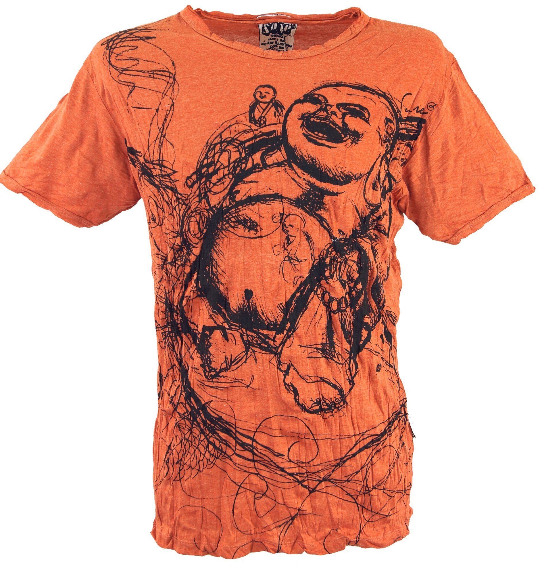 Guru-Shop T-Shirt Sure T-Shirt Happy Buddha - rostorange Goa Style, Festival, alternative Bekleidung | T-Shirts