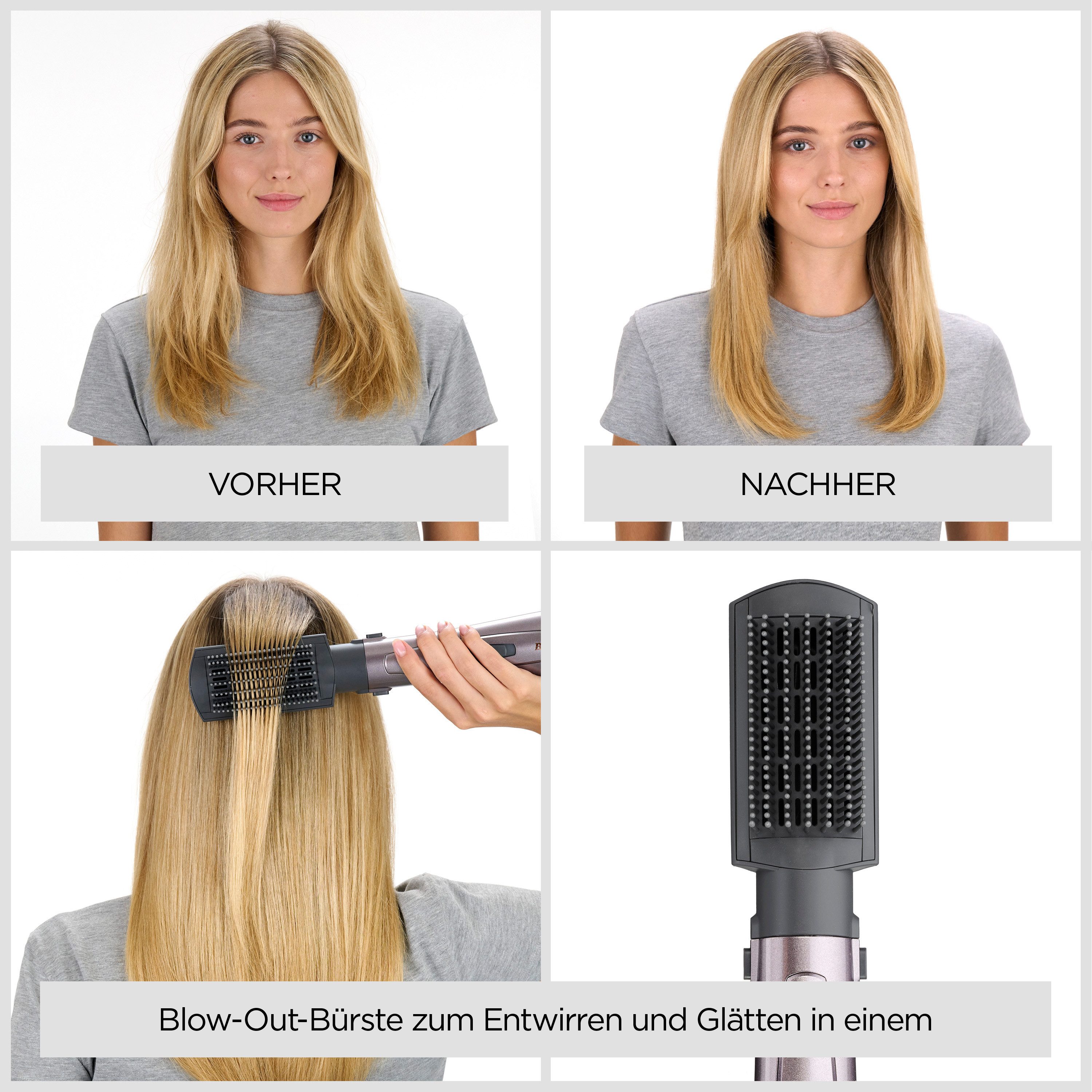 BaByliss Warmluftbürste Air Style 1000 Warmluftbürste mit 4 Aufsätzen, 1000W, AS136E, 4-in-1 Styler zum Föhnen, Glätten, Locken und für Volumen, Ionen