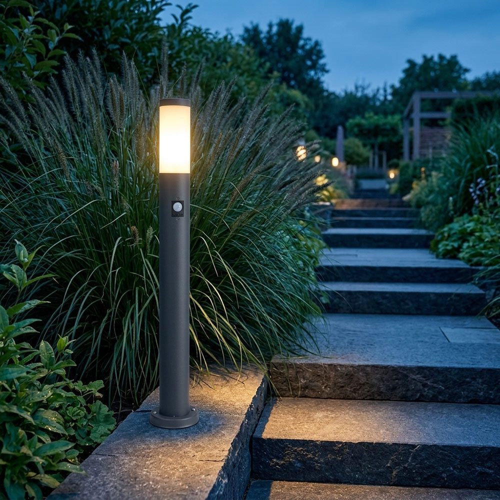 GLOBO LIGHTING Pollerleuchte, Leuchtmittel nicht inklusive, Gartenlampe mit Bewegungsmelder anthrazit Gartenstehlampe Edelstahl