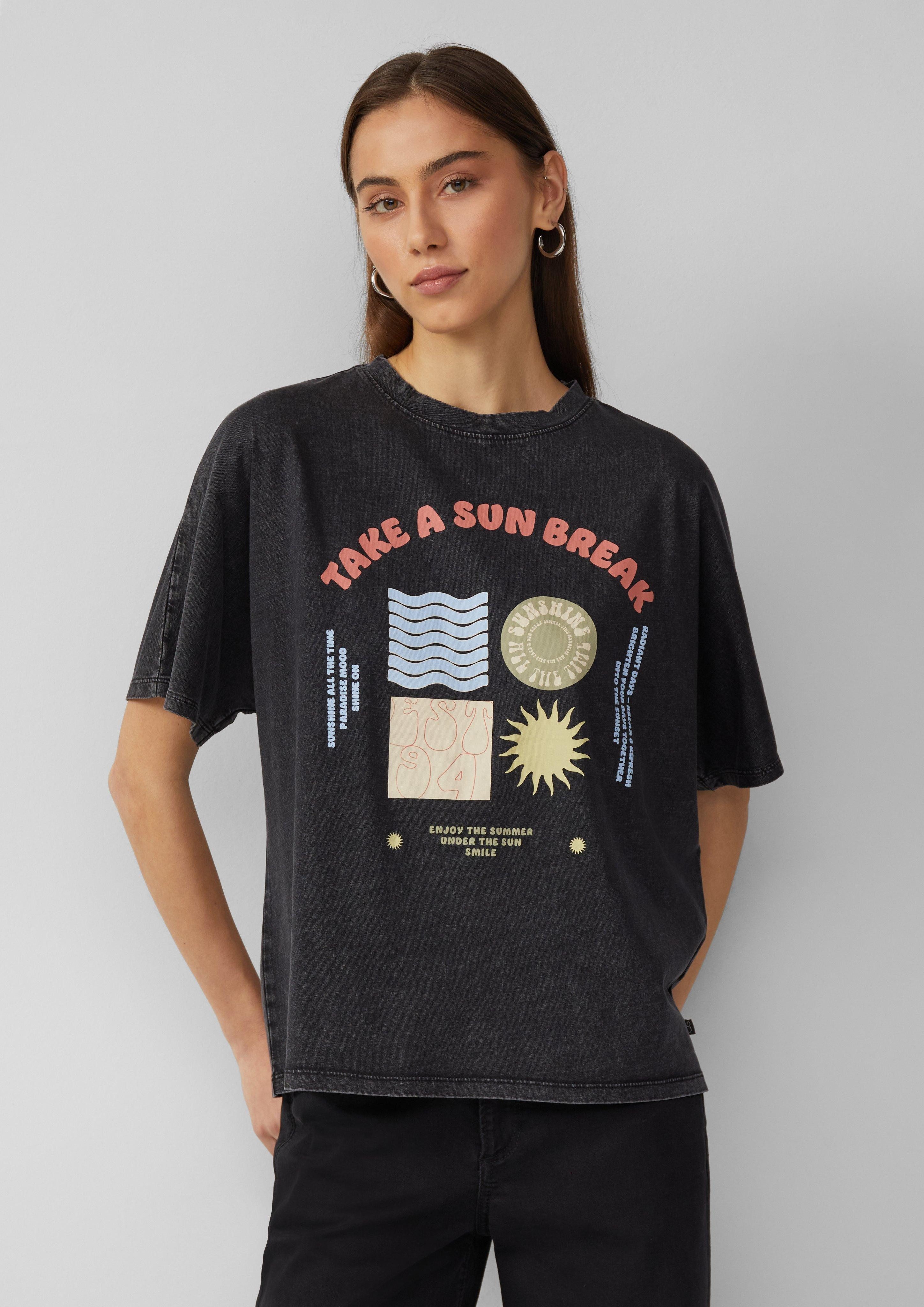 QS Kurzarmshirt Gewaschenes T-Shirt mit Frontprint günstig online kaufen