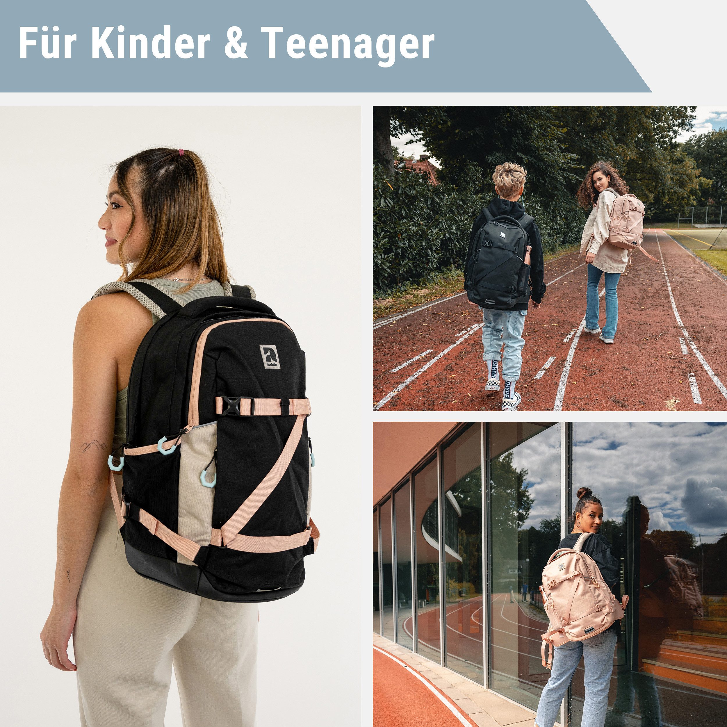 audetic Schulrucksack Cosmo Rucksack Schule Mädchen Jungen Teenager (1-tlg), Ergonomisch, Gepolstert, Wasserabweisend