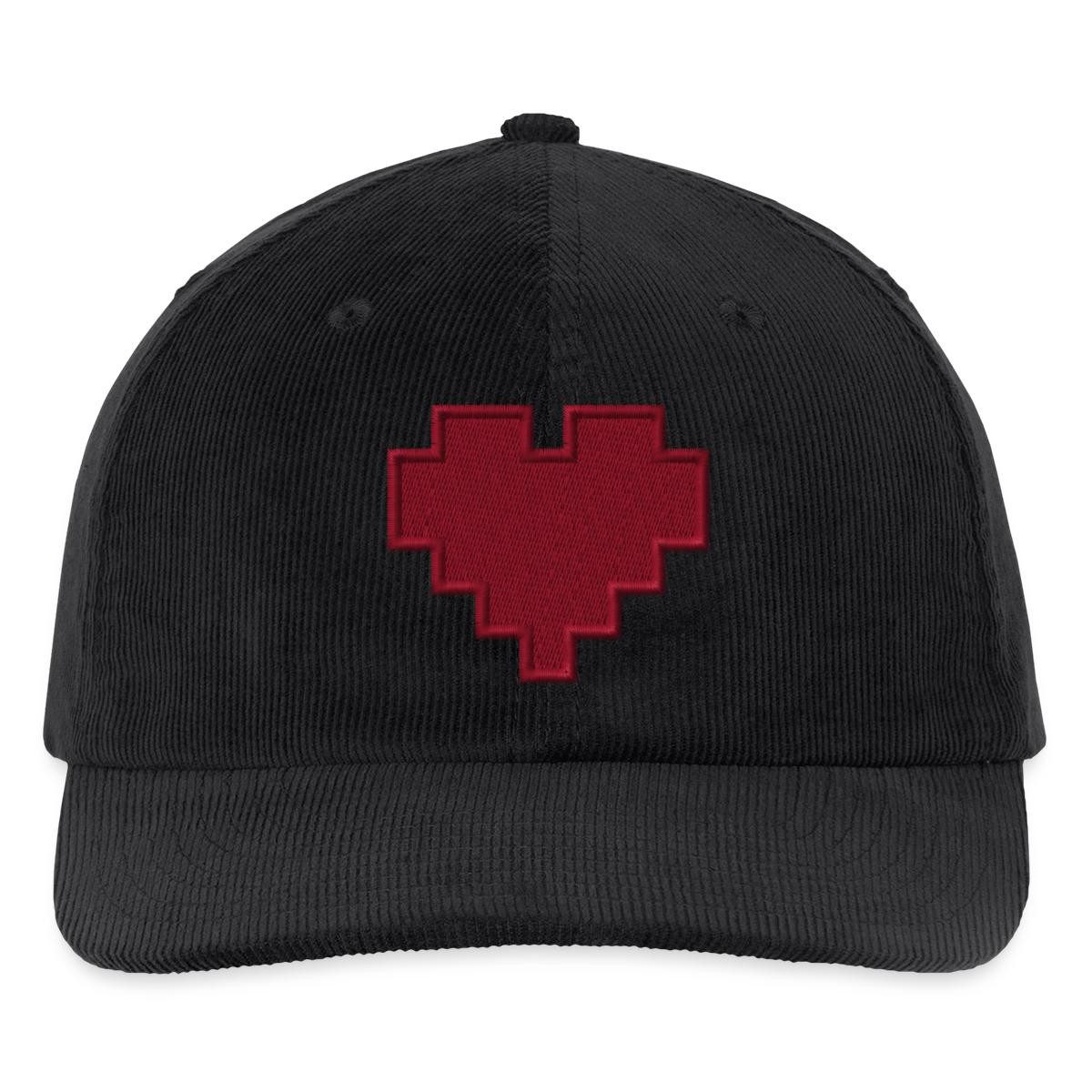 Spreadshirt Baseball Cap Rotes Pixel Herz Rotes Retro Gaming Bestickte Cord Cap (1-St)