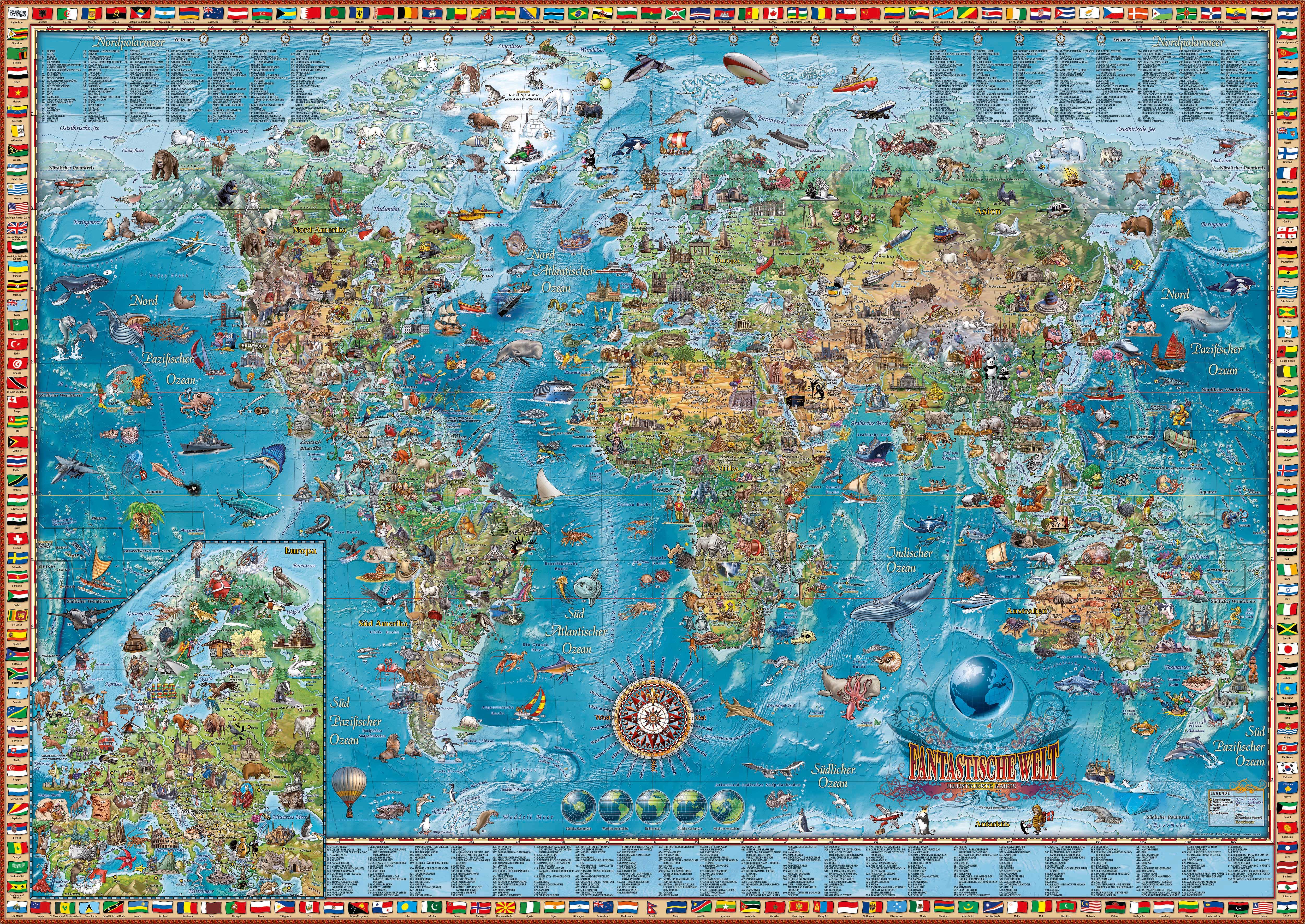 Interkart Landkarten & Globen GmbH Poster Kinder Weltkarte "Fantastische Welt" - Deutsch - XXL - Beschichtet