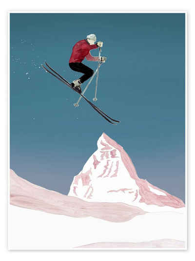 Posterlounge Poster Mantika Studio, Skifahrer beim Sprung, Illustration
