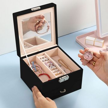 Retoo Schmuckkasten Schmuckkästchen Schmuckkasten Schmuckkoffer Reise Jewelry Box Schwarz (set, Koffer Schlüssel Rutschfeste Beine Originalverpackung Anleitung), Spiegel und Verschluss dem Schlüssel Praktische Anordnung der Schachte