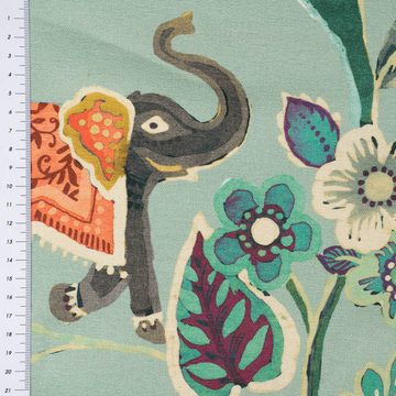 Prestigious Textiles Stoff Dekostoff Baumwolle GUJARAT Blumenranken Elefant mint grün bunt 140cm, allergikergeeignet