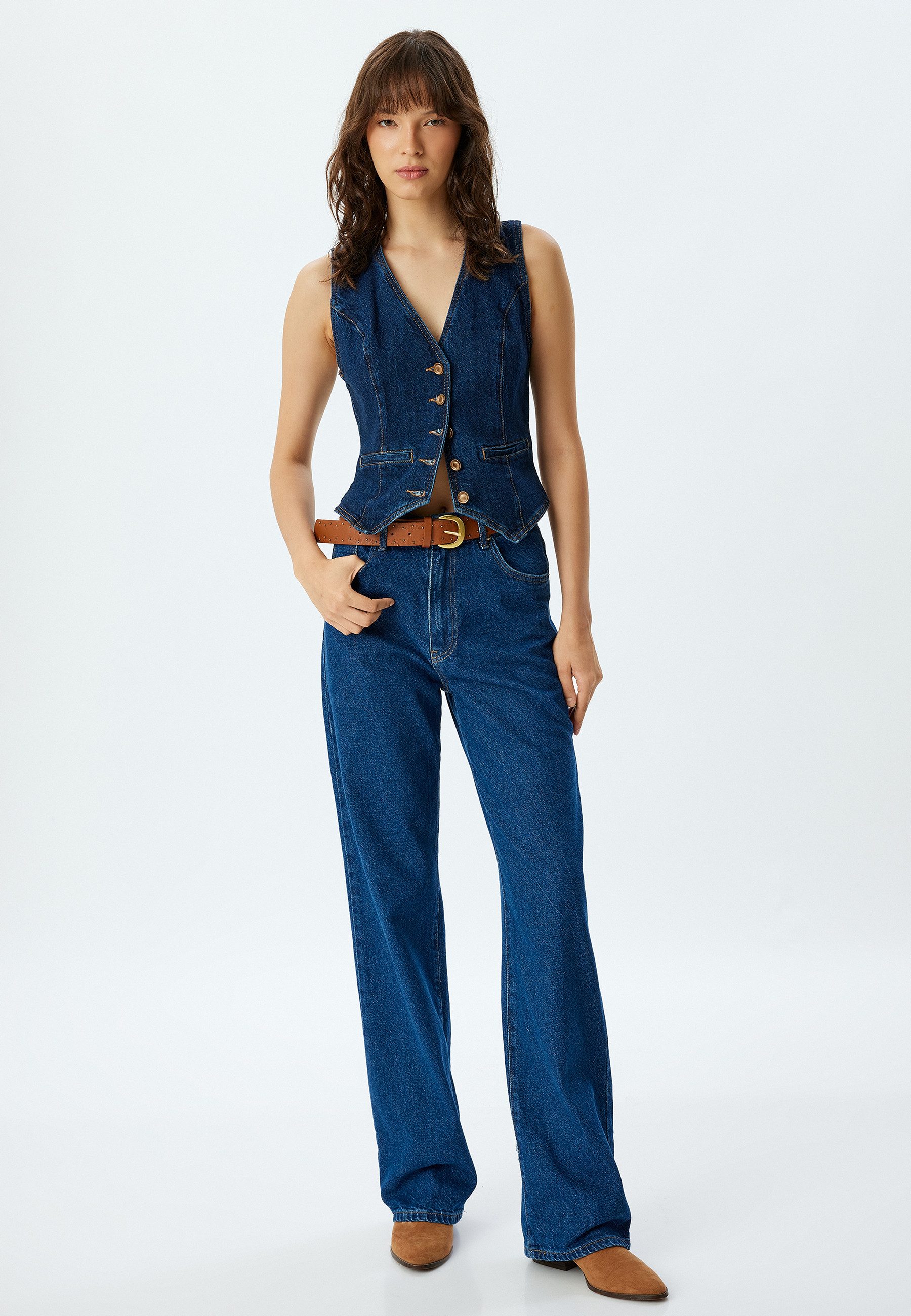 Koton High-waist-Jeans Hohe Leibhöhe Straight