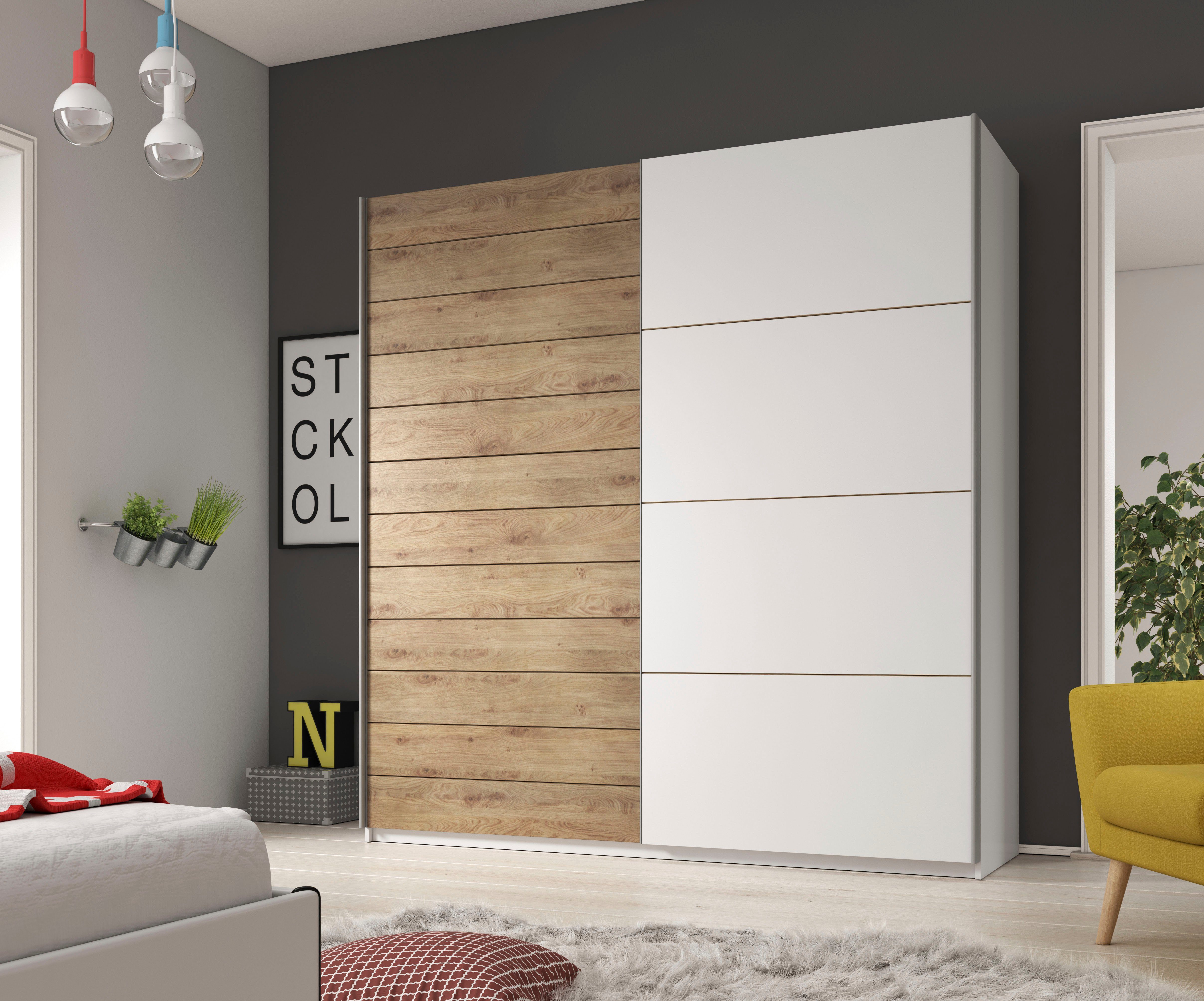 Home affaire Schiebetürenschrank Galaxy Breite 200,220 oder 270cm breit, Kleiderschrank, Wäscheschrank INKLUSIVE kompletter Innenausstattung, Metallgriffe