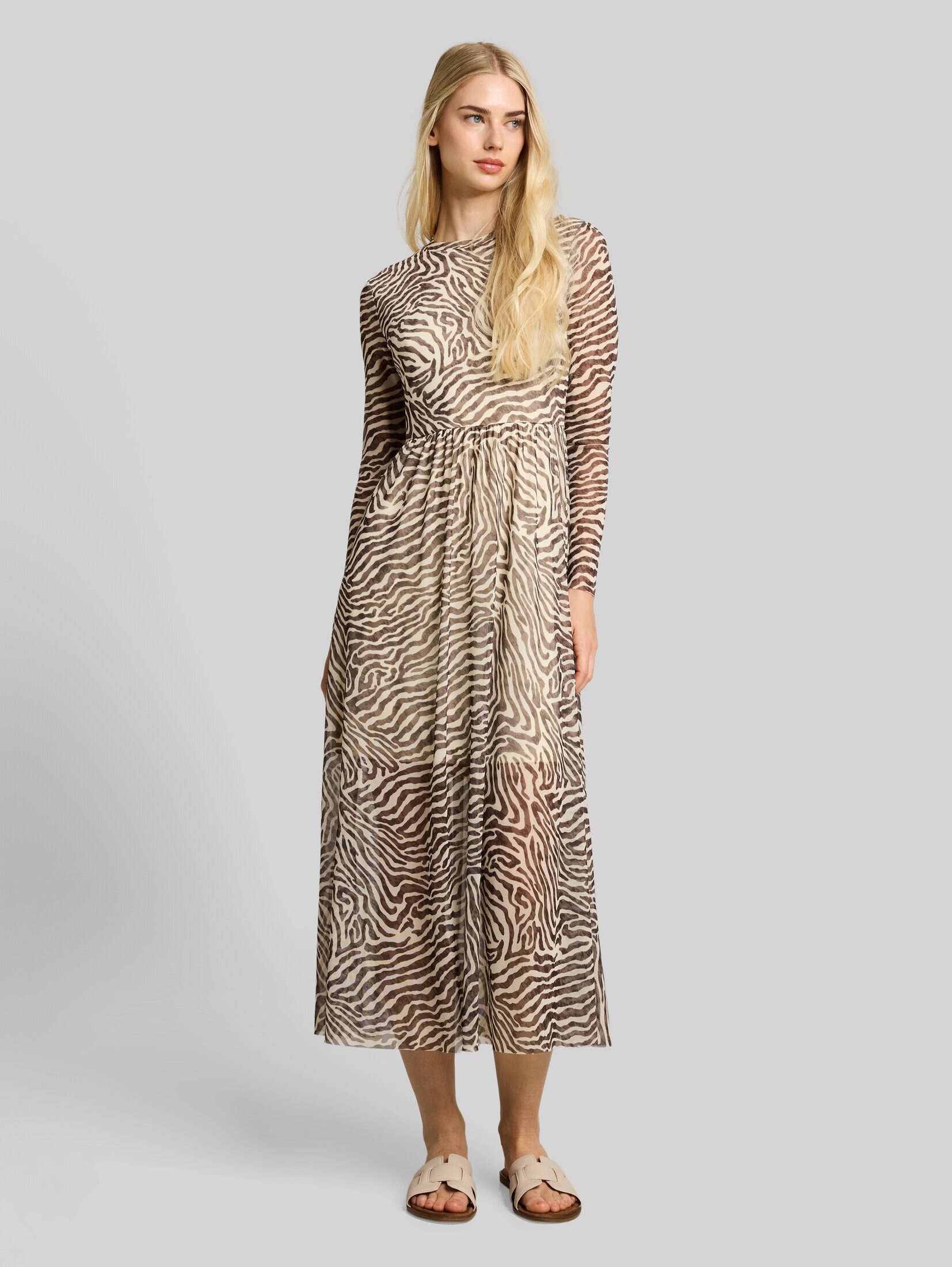TOM TAILOR Denim Sommerkleid Kleider & Jumpsuits Fitted Mesh Midi-Kleid mit Animal-Print