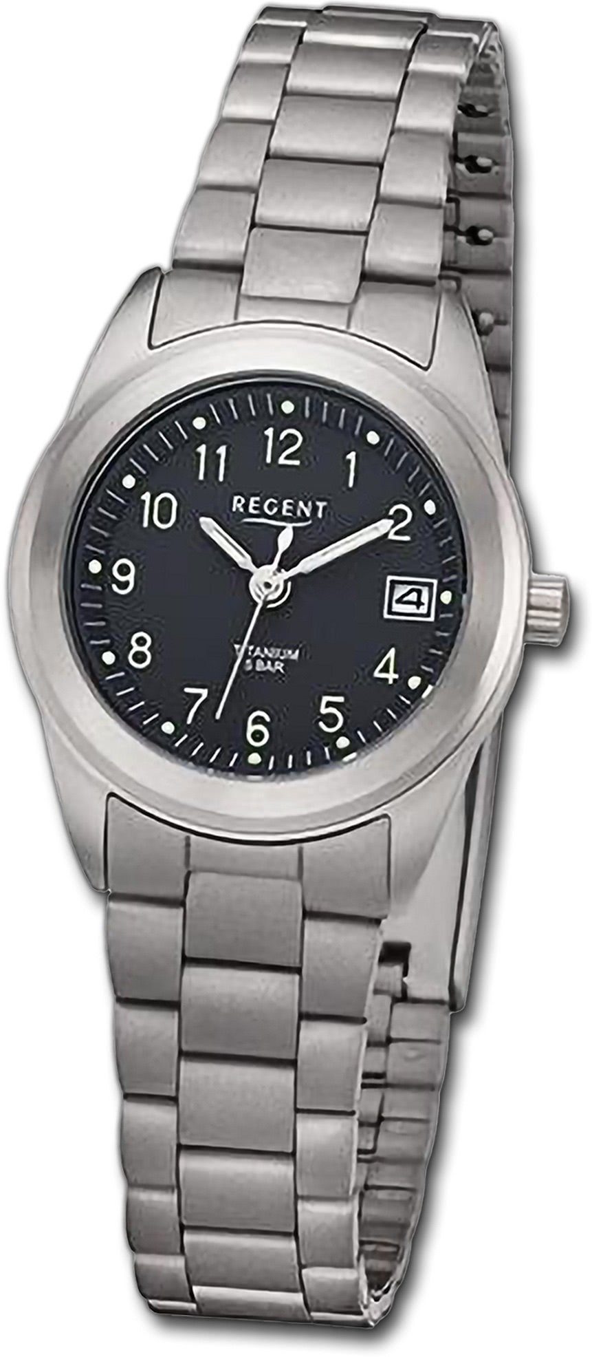 Regent Quarzuhr Regent Damen rundes extra (ca. Damenuhr Metallarmband Armbanduhr Analog, 26mm) grau, Gehäuse, groß