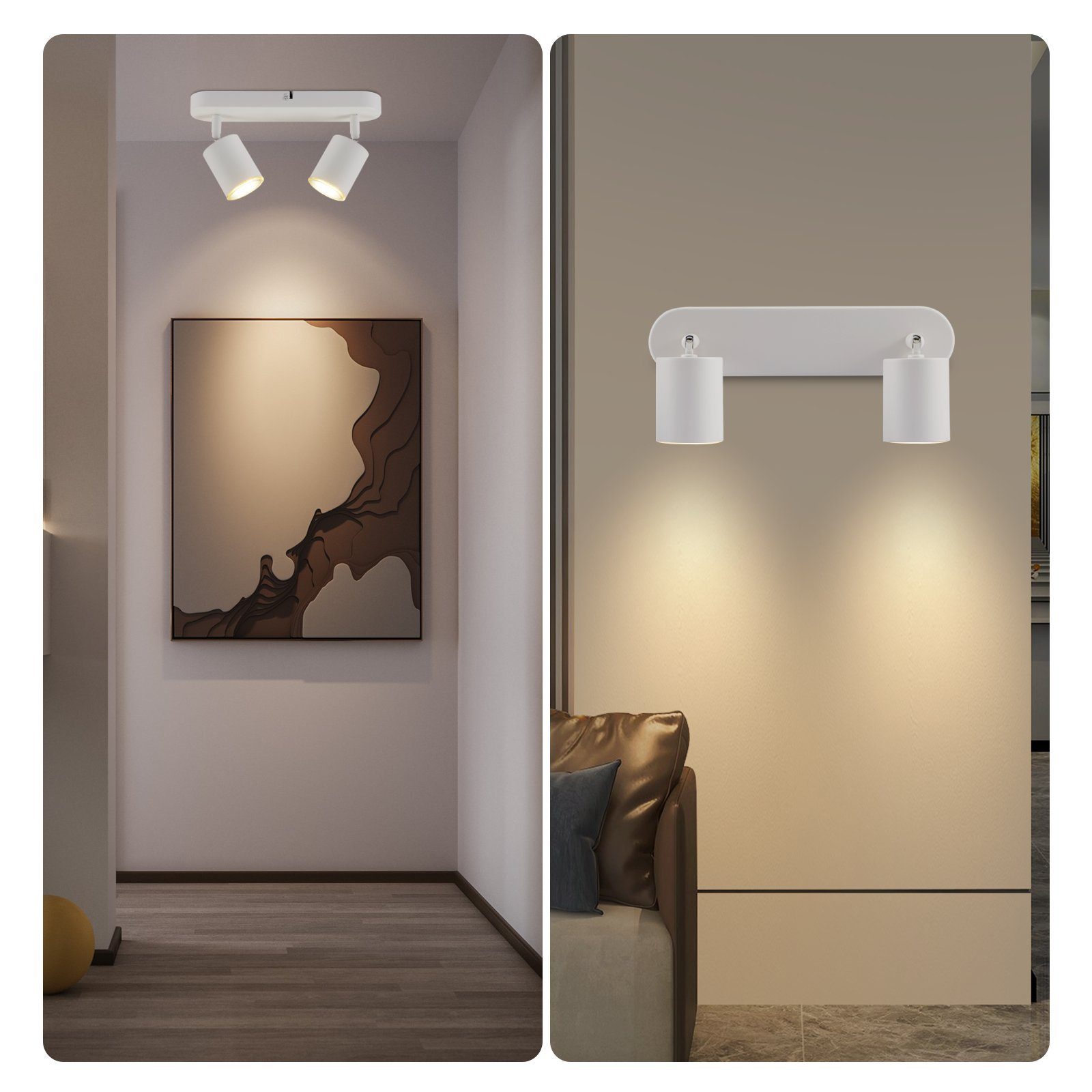 Nettlife LED Deckenstrahler 2/3/4 Flammig GU10 Weiß Deckenspot Wohnzimmer Metall, Schwenkbar 330°, LED wechselbar, Flur Treppenhaus Schlafzimmer Wohnzimmer Restaurant