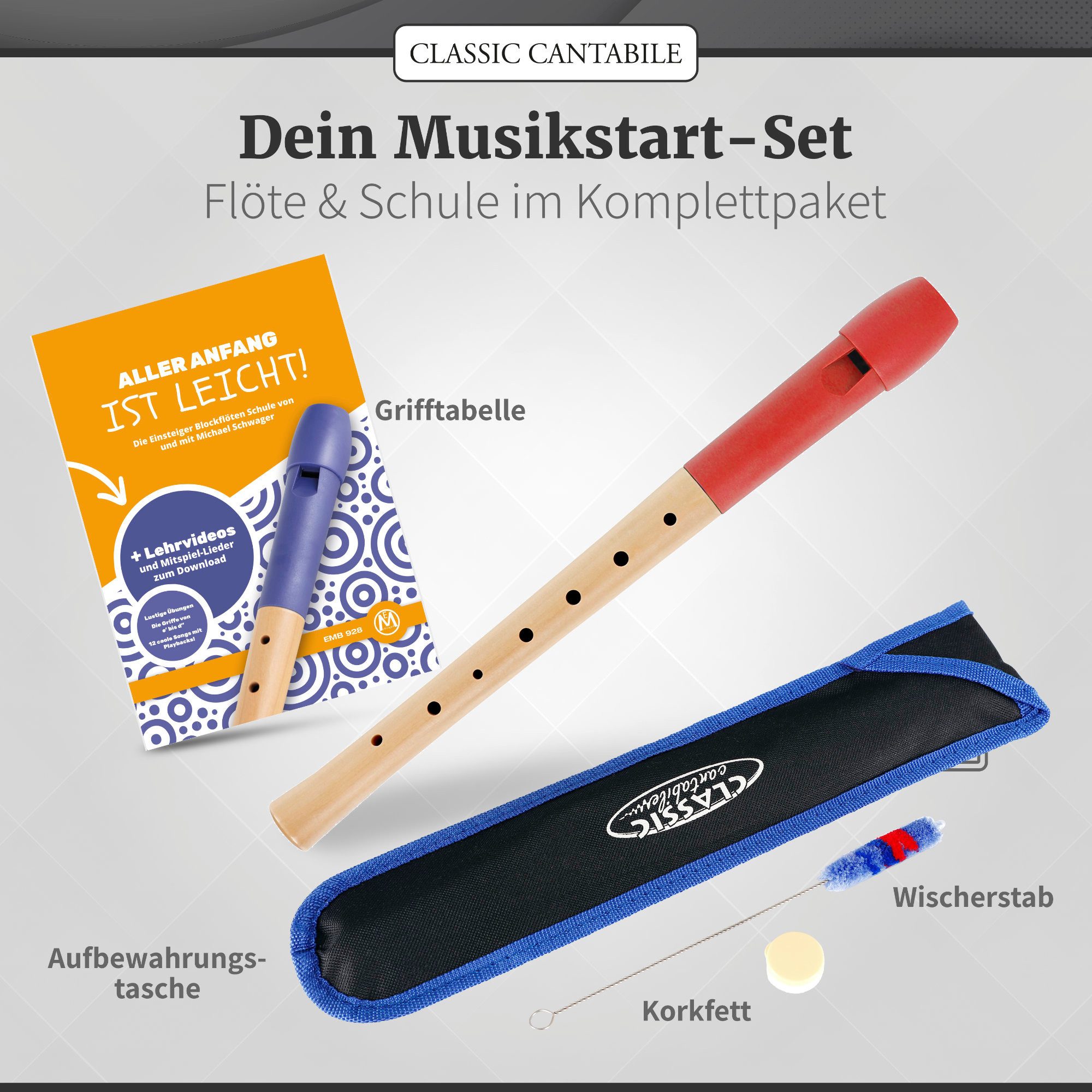 Classic Cantabile Blockflöte Pivella C-Sopran Blockflöte - Aus Ahornholz mit Kopf aus Kunststoff Sopran deutsch