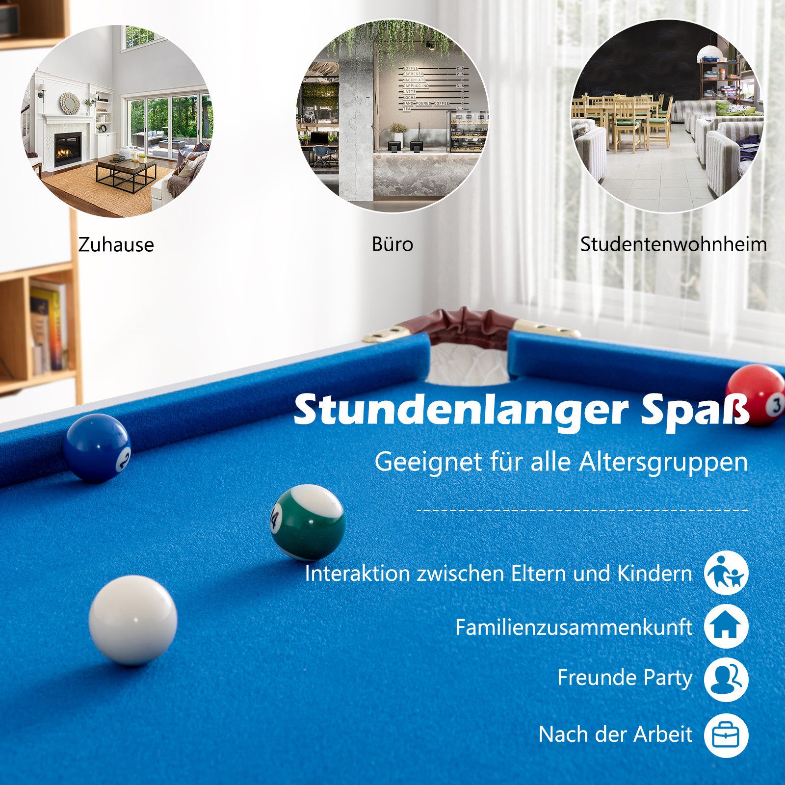 COSTWAY Billardtisch, 122cm klappbar Spieltisch mit 2 Queue, Kugelset