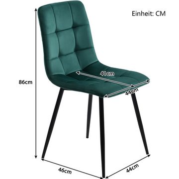 BlingBin Polsterstuhl Esszimmerstuhl 4er-Set Polsterstuhl mit Rückenlehne, Sitzfläche aus Samt Gestell aus Metall