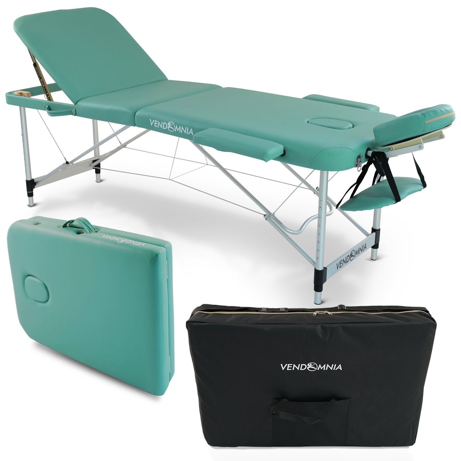 VENDOMNIA Massageliege Mobile Massageliege - Aluminium mit 3 Zonen (Klappbar Massagetisch Massagebett Massagebank Behandlungsliege, Farbwahl), inkl. hochwertiger Kopfstütze Tasche Armlehnen