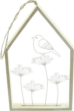 Dekoleidenschaft Dekohänger "Vogelhaus" aus MDF & Metall weiß, 23 cm hoch, Hängedeko, Fensterdeko, Wanddeko, Hängedekoration, Dekofigur zum Aufhängen, Frühlingsdeko
