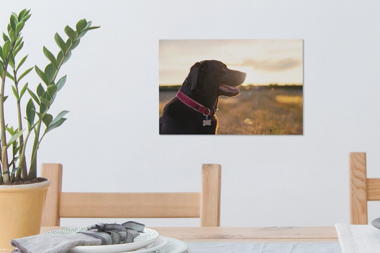 OneMillionCanvasses® Leinwandbild Ein Labrador Wandbild (1 St), Retriever Leinwandbilder, 30x20 cm bei Sonnenuntergang, Wanddeko, Aufhängefertig