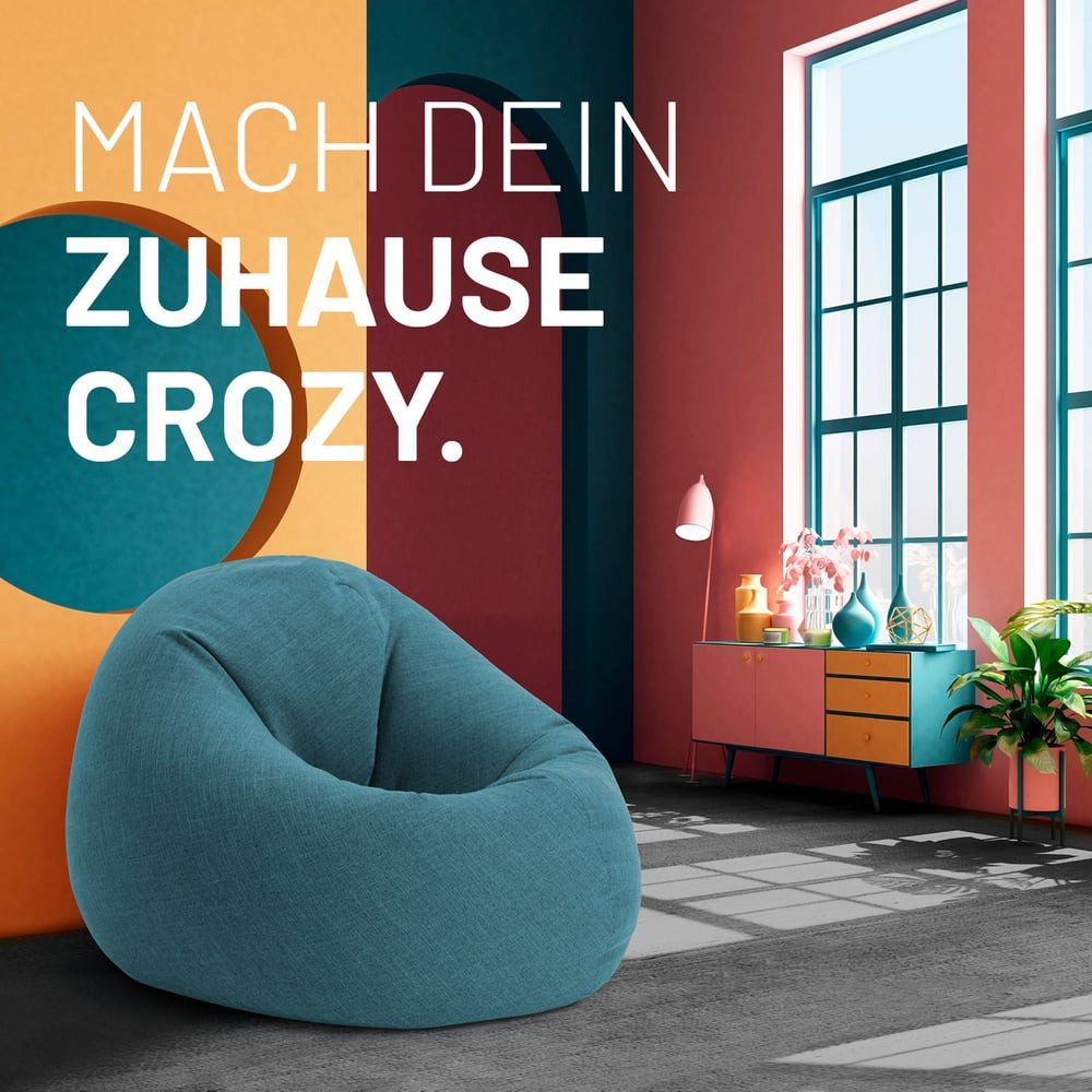 Lumaland Sitzsack Interior Line Bodenkissen Bean Bag Lounge Leinenlook, 300L Liegekissen 80x75x35 Gaming waschbar robust
