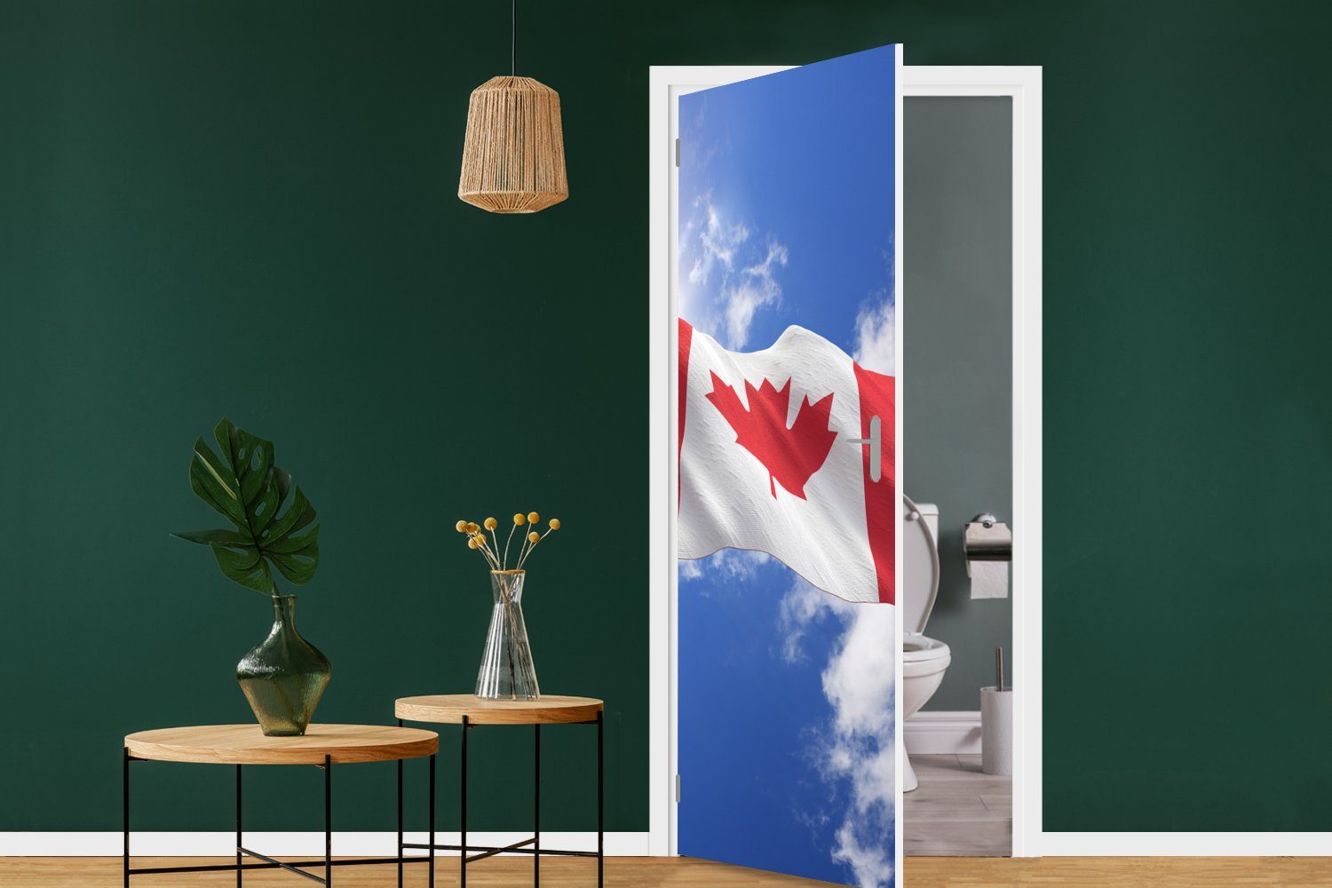 einem bedruckt, Türaufkleber, sonnigen 75x205 MuchoWow Matt, Flagge an Tür, Türtapete für von (1 Nachmittag, Fototapete St), Kanada cm