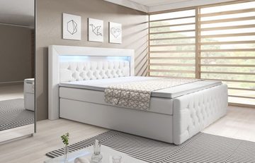 Lukas Möbel Boxspringbett Chesterfield Boxspringbett Venezia mit Bettkasten und LED, Chesterfield-Design