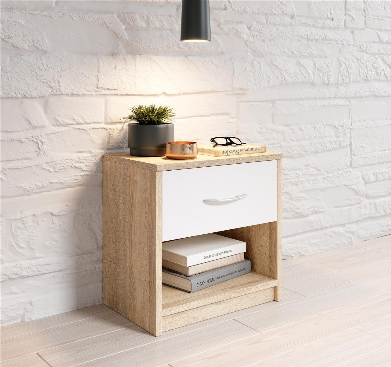 möbelando Nachtkommode Bettine, 39 x 41 x 28 cm (B/H/T)