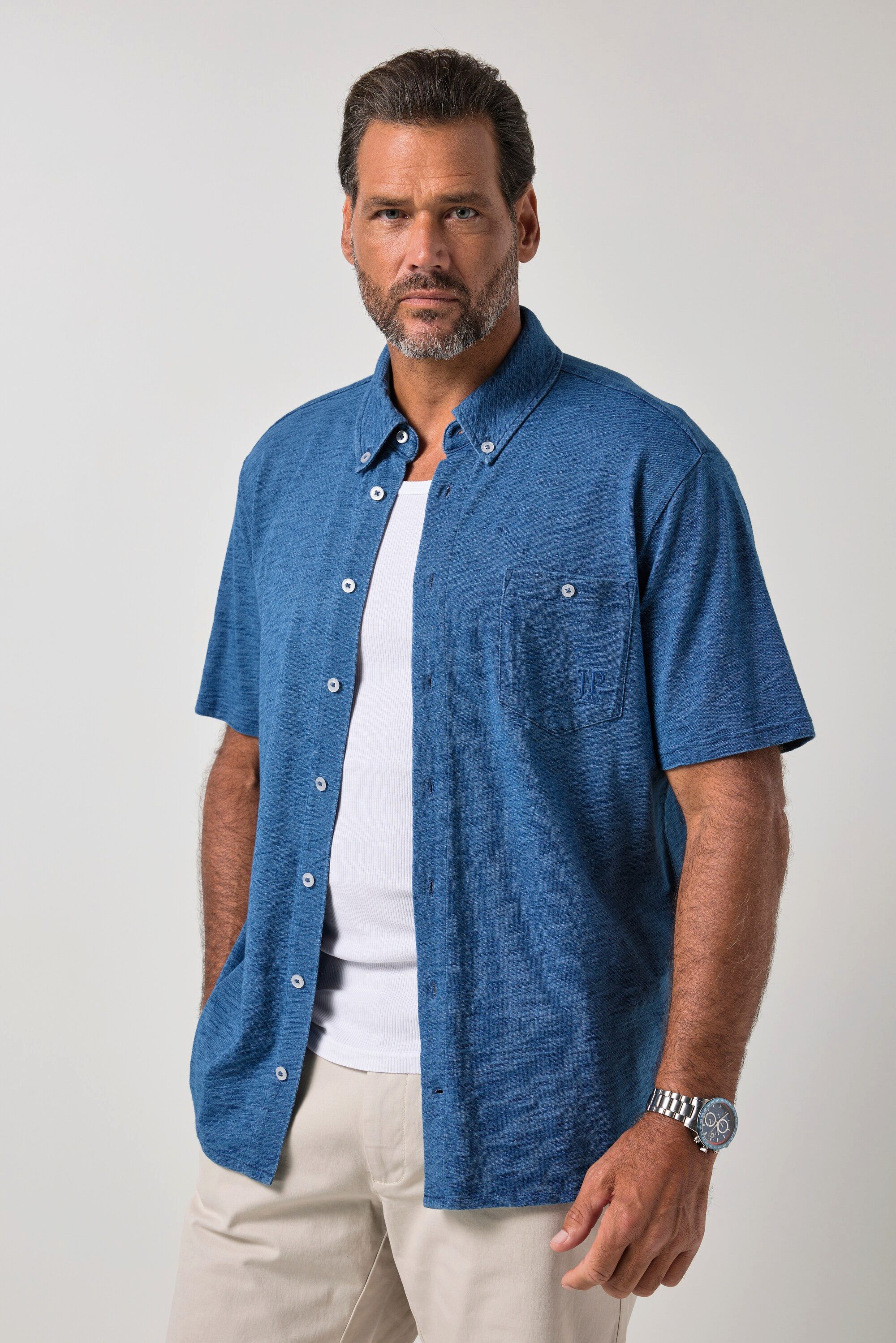 JP1880 Kurzarmhemd Jerseyhemd Halbarm Buttondown-Kragen Modern Fit – Bild 3 von 4