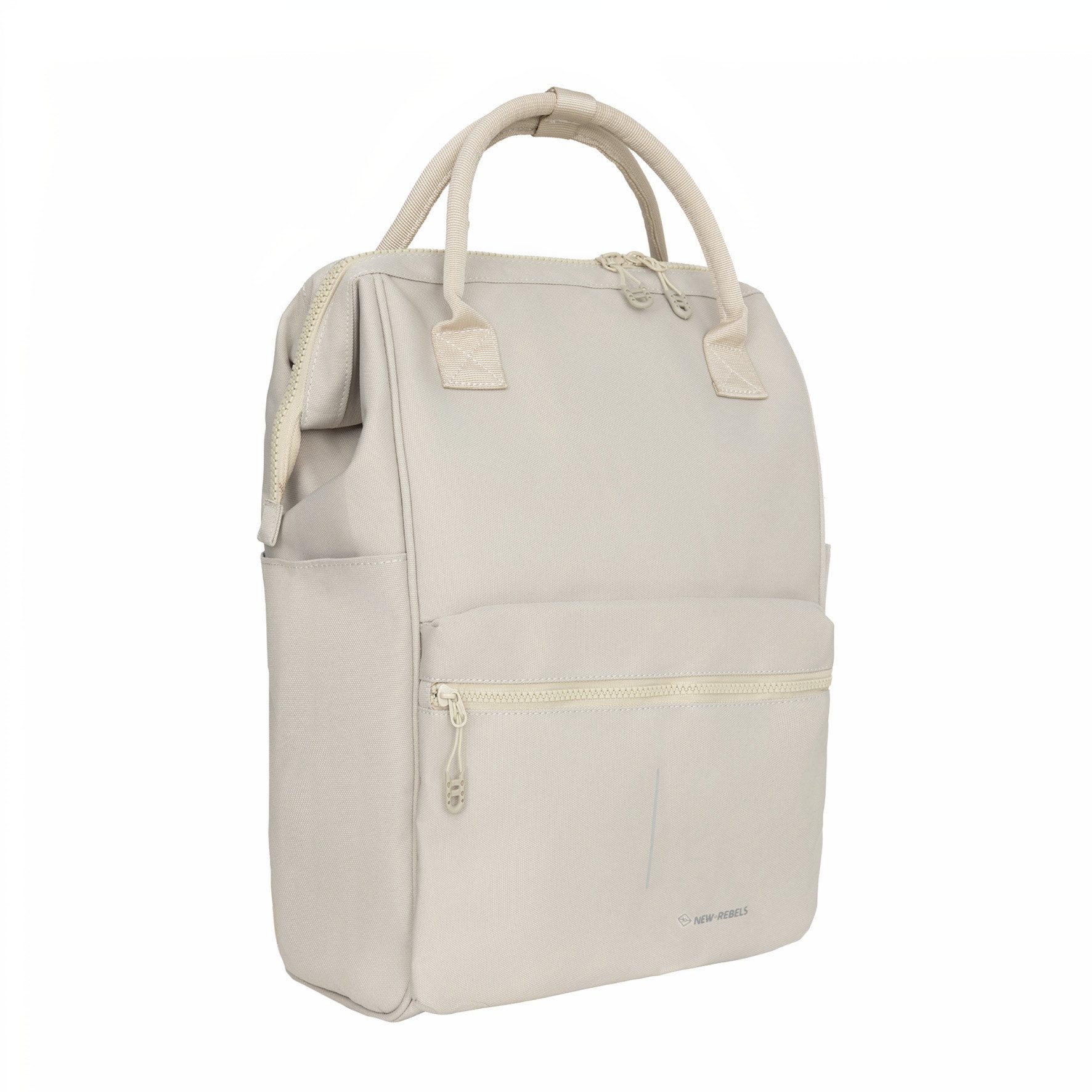 NEW REBELS Notebookrucksack Rucksack, große Öffnung, Laptopfach 15,5, beige, einfacher Zugriff auf den Inhalt