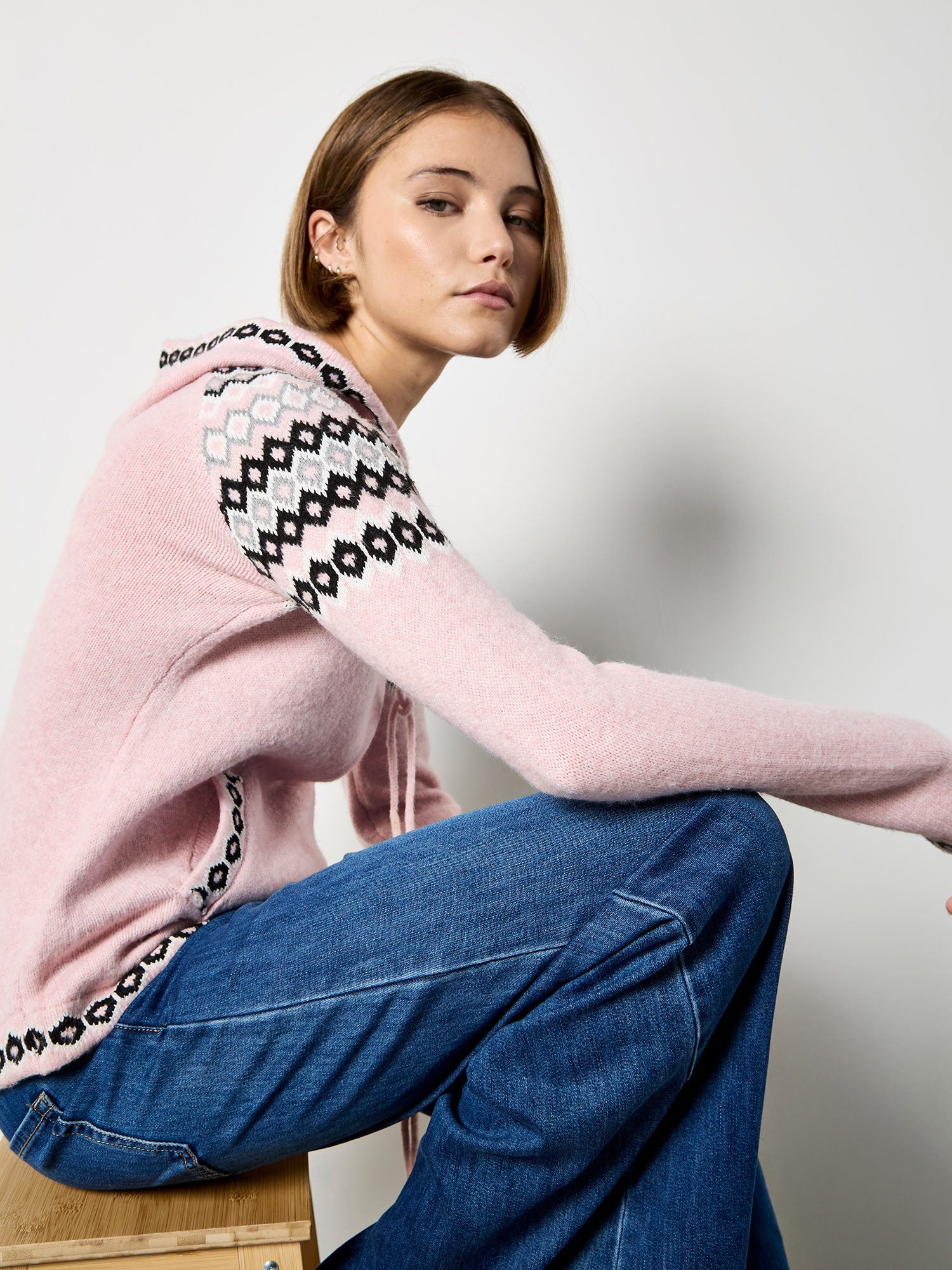 Apricot Norwegerpullover Kapuzenpullover mit Rautenmuster