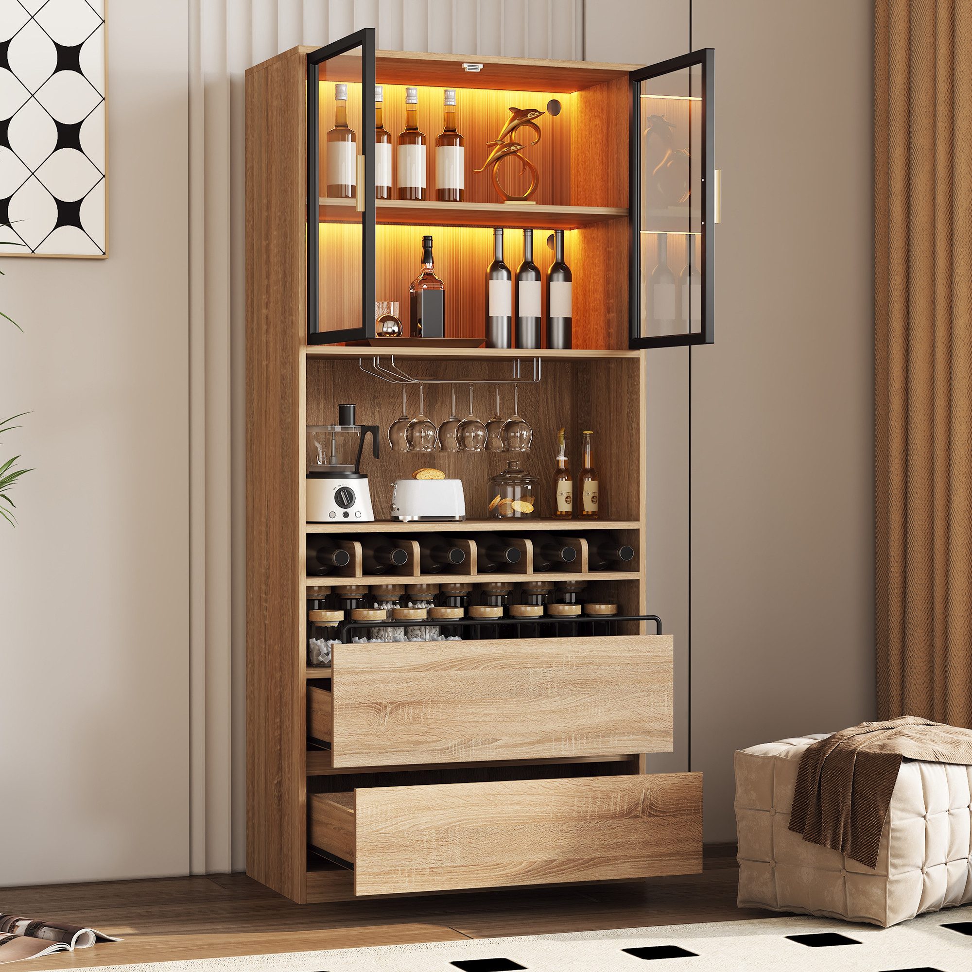 TavilaEcon Hochschrank Spirituosenschrank, Vitrine mit Glastüren günstig online kaufen