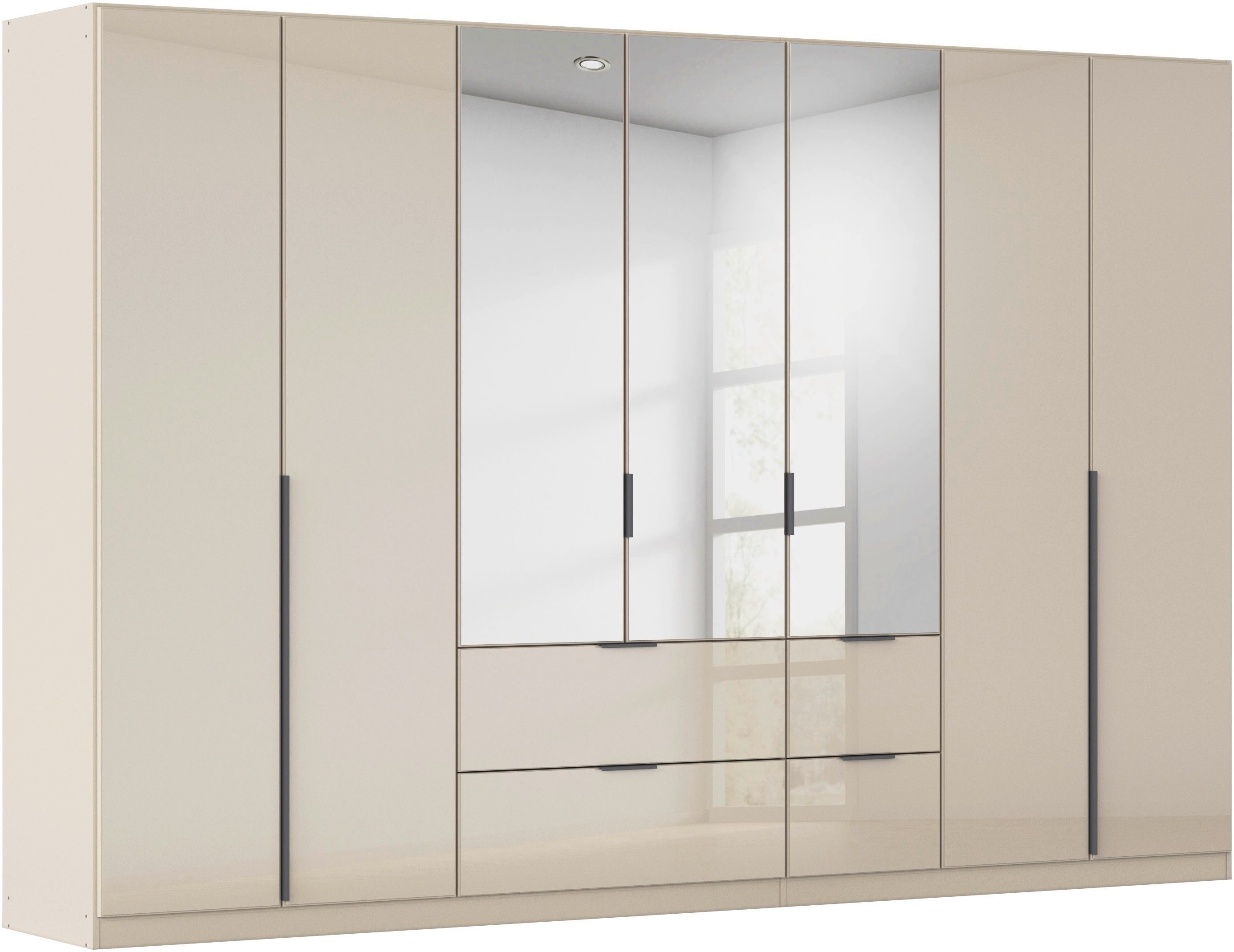 OTTO home Drehtürenschrank Kleiderschrank Kleiderschränke Schrank Garderobe AGORDO mit Glasfront (in zwei Griff-Farben, Breiten 91-360 cm) mit Außenschubkästen, in 7 Breiten und 2 Höhen MADE IN GERMANY