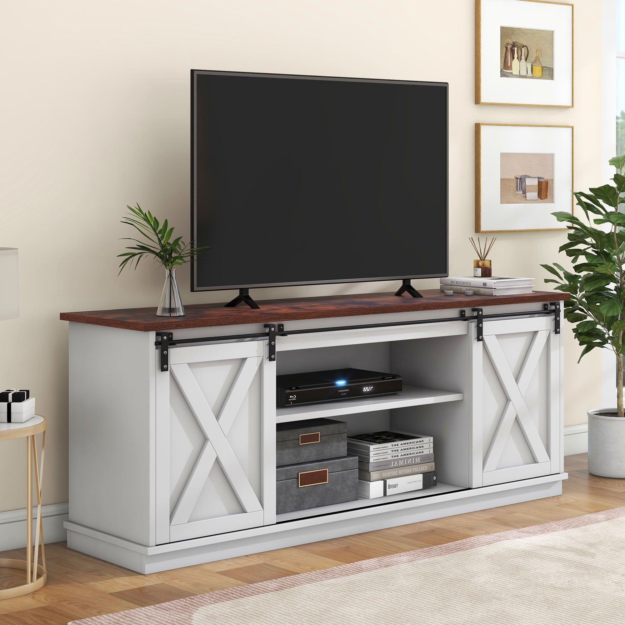 OKWISH TV-Schrank Besonderer Regalböden 1,5 Meter Weiß und Stauraum, und Boden (Verstärktem langer Anpassbare 16-farbige TV-Schrank Viel 1-St) LED-Beleuchtung